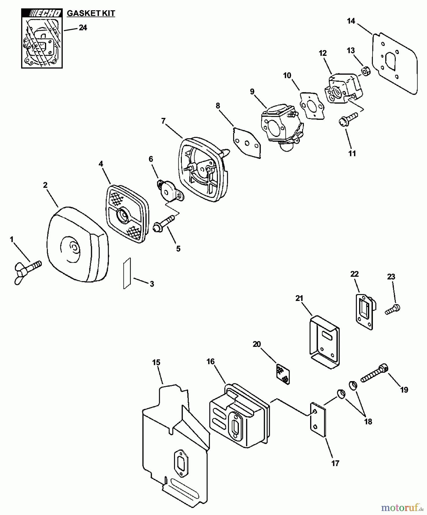Echo Heckenscheren HCR-151 - Echo Hedge Trimmer, S/N: 02001001 - 02999999 Intake, Exhaust