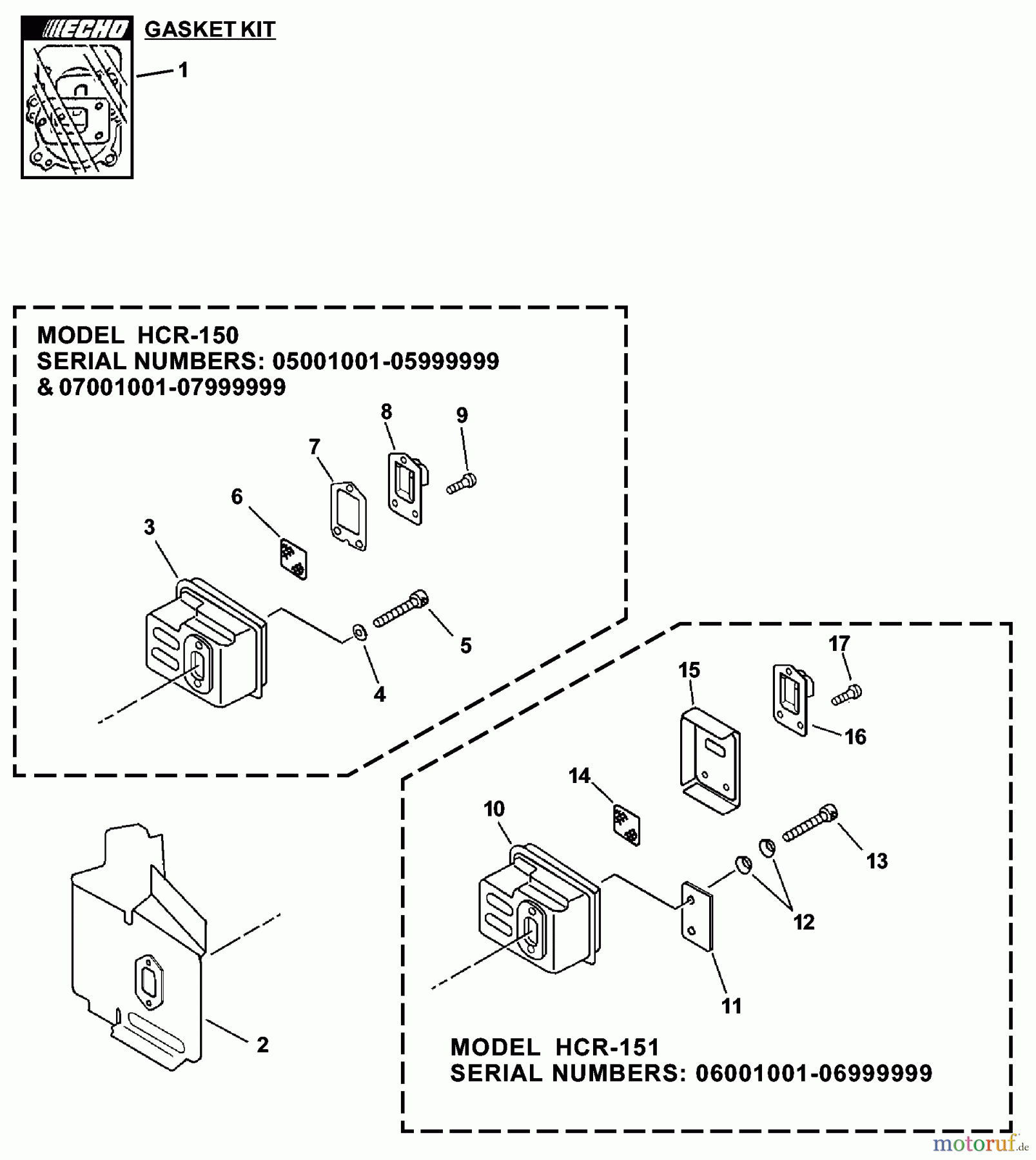 Echo Heckenscheren HCR-151 - Echo Hedge Trimmer, S/N: 06001001 - 06999999 Exhaust