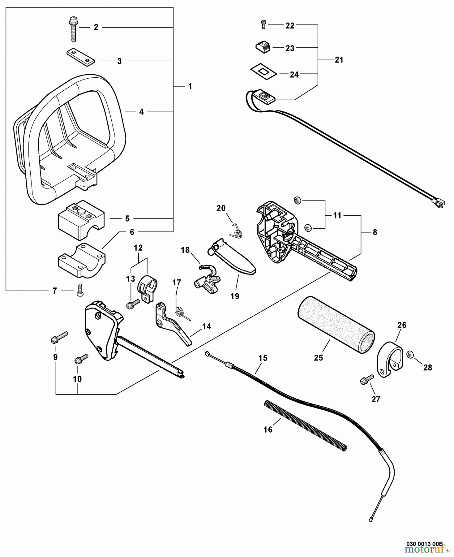 Echo Heckenscheren SHC-210 - Echo Shaft Hedge Trimmer, S/N: 07001001 - 07999999 Handle, Ignition Switch, Throttle Cable S/N: 07001001 - 07001057