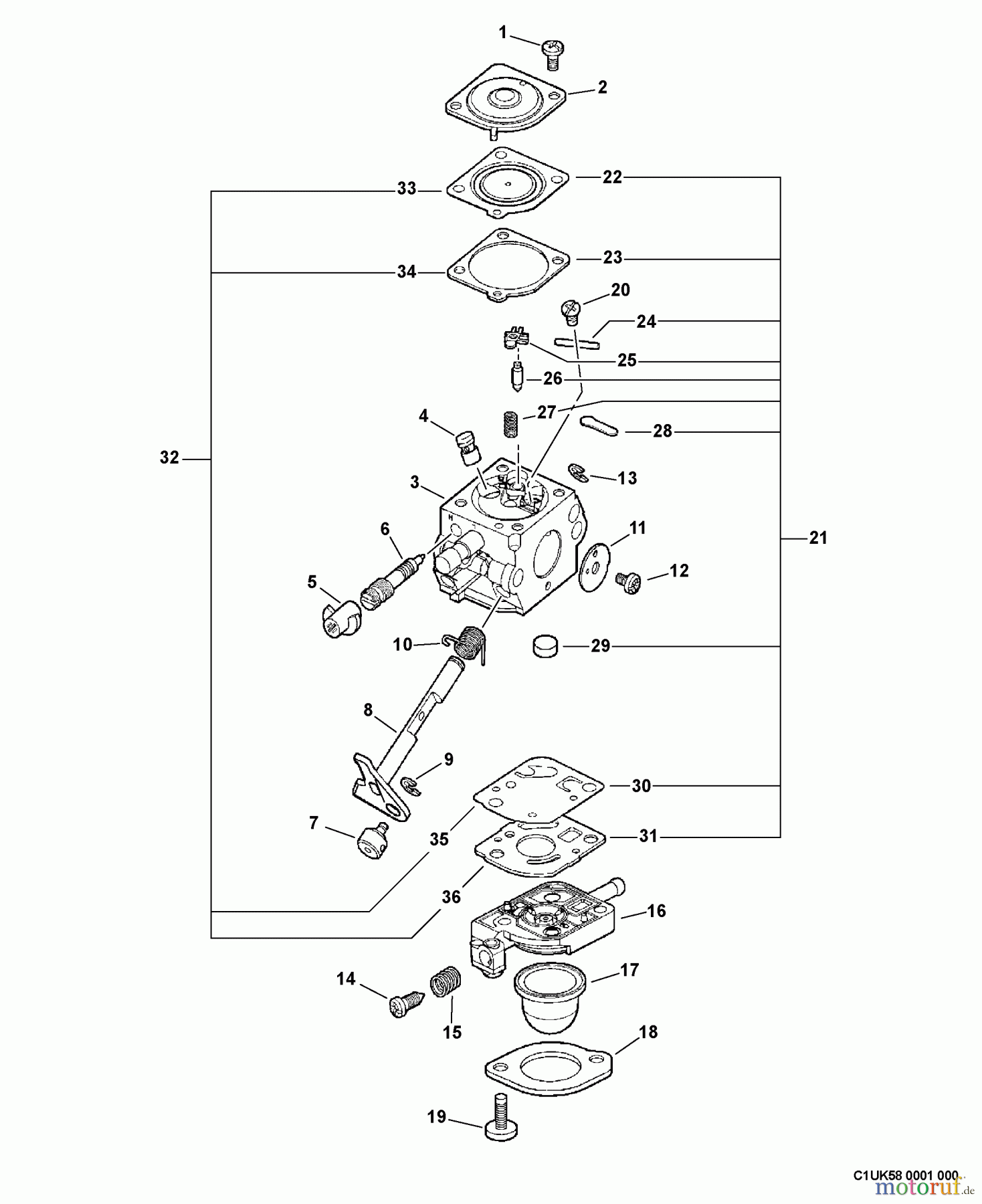 Echo Trimmer, Faden / Bürste GT-201EZR - Echo String Trimmer, S/N:02001001 - 02999999 Carburetor -- C1U-K58