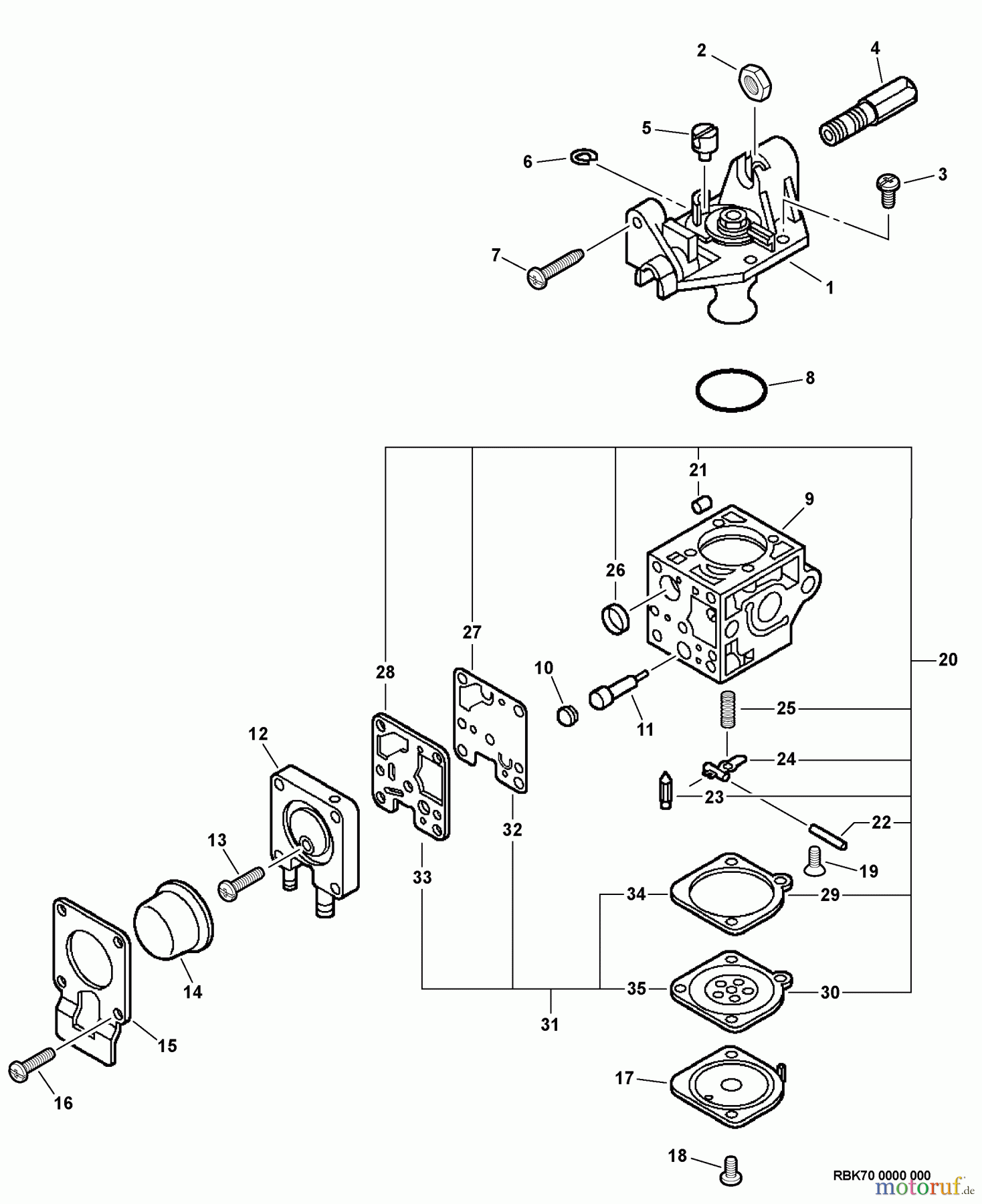 Echo Heckenscheren HC-200 - Echo Hedge Trimmer, S/N: 05001001 - 05999999 Carburetor -- RB-K70 S/N: 05004850 - 05999999