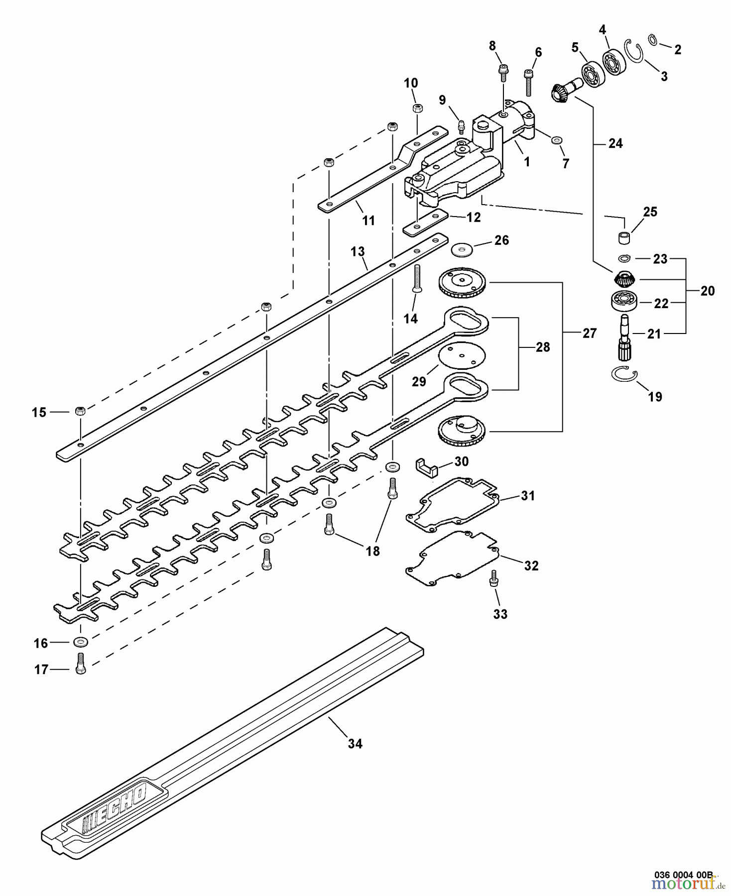 Echo Heckenscheren SHC-210 - Echo Shaft Hedge Trimmer, S/N: 08001001 - 08999999 Gear Case, Blades