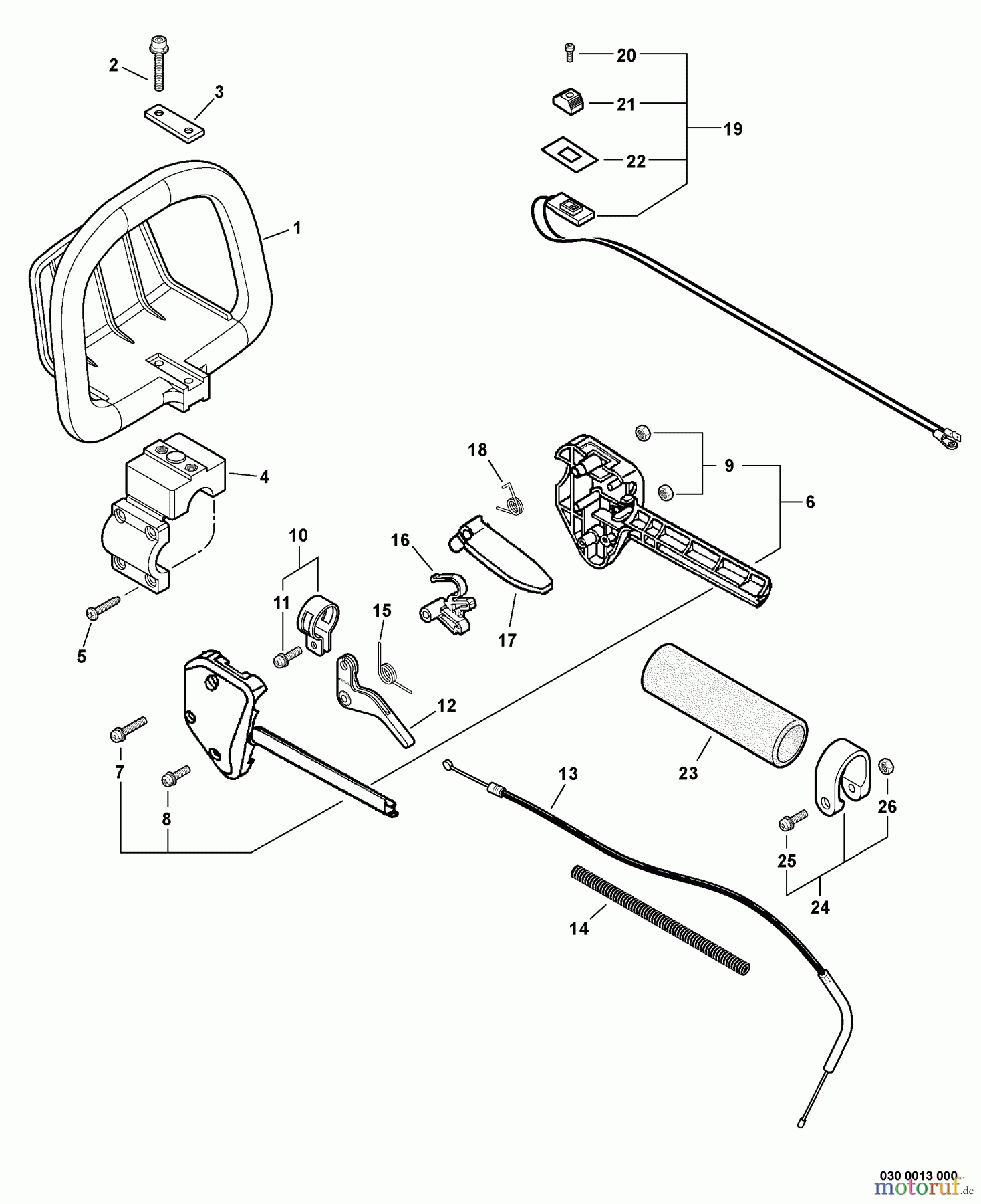 Echo Heckenscheren SHC-210 - Echo Shaft Hedge Trimmer, S/N: 09001001 - 09999999 Handle, Ignition Switch, Throttle Cable