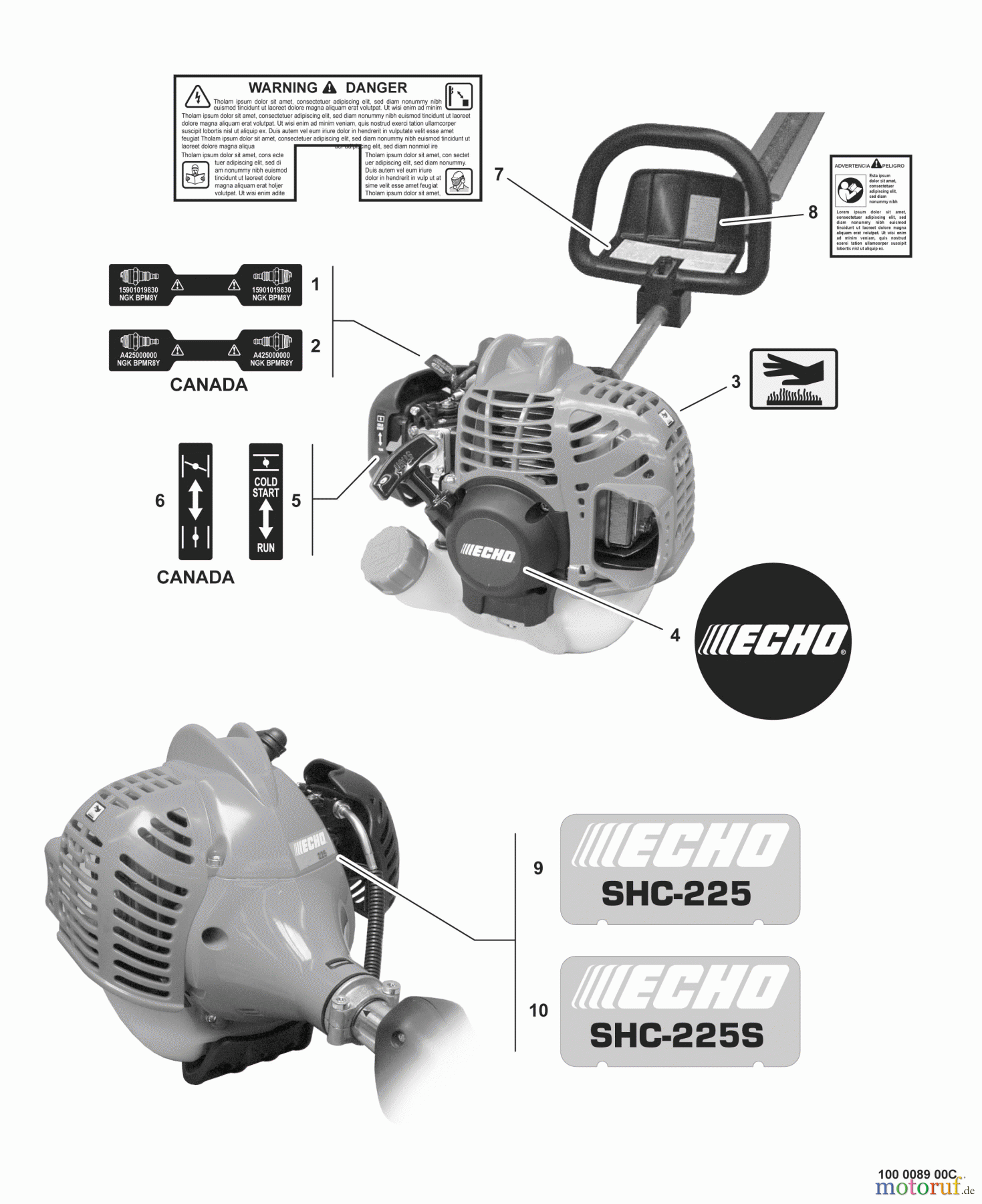 Echo Heckenscheren SHC-225S - Echo Shaft Hedge Trimmer, S/N: S86111001001 - S86111999999 Labels
