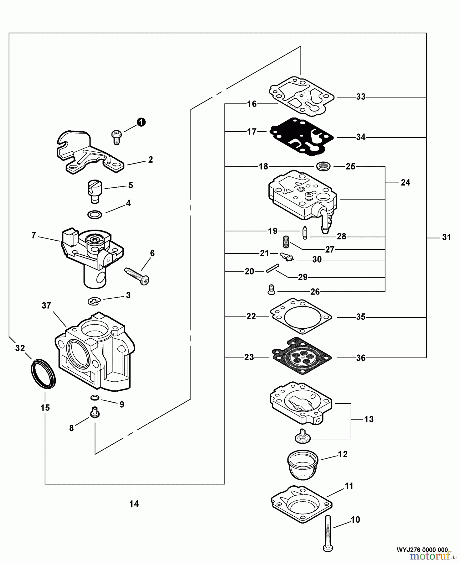 Echo Trimmer, Faden / Bürste PAS-261 - Echo Power Unit, S/N: 02001001 - 02999999 Carburetor -- WYJ-276 S/N: 02001001 - 02002396