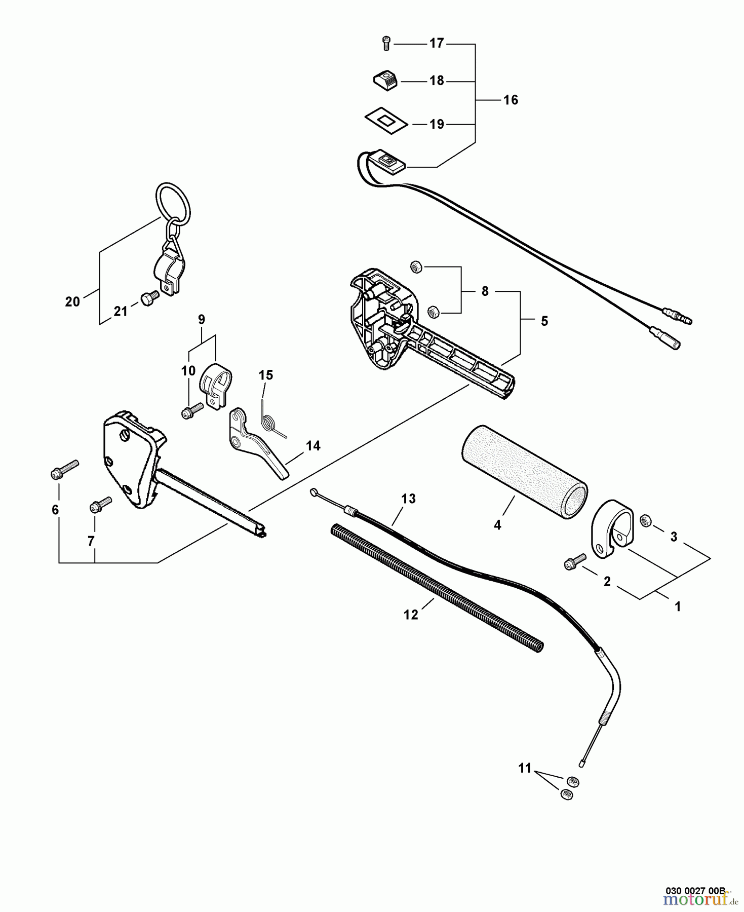 Echo Trimmer, Faden / Bürste SRM-260 - Echo String Trimmer, S/N:04001001 - 04999999 Control Handle, Throttle Cable, Ignition Switch