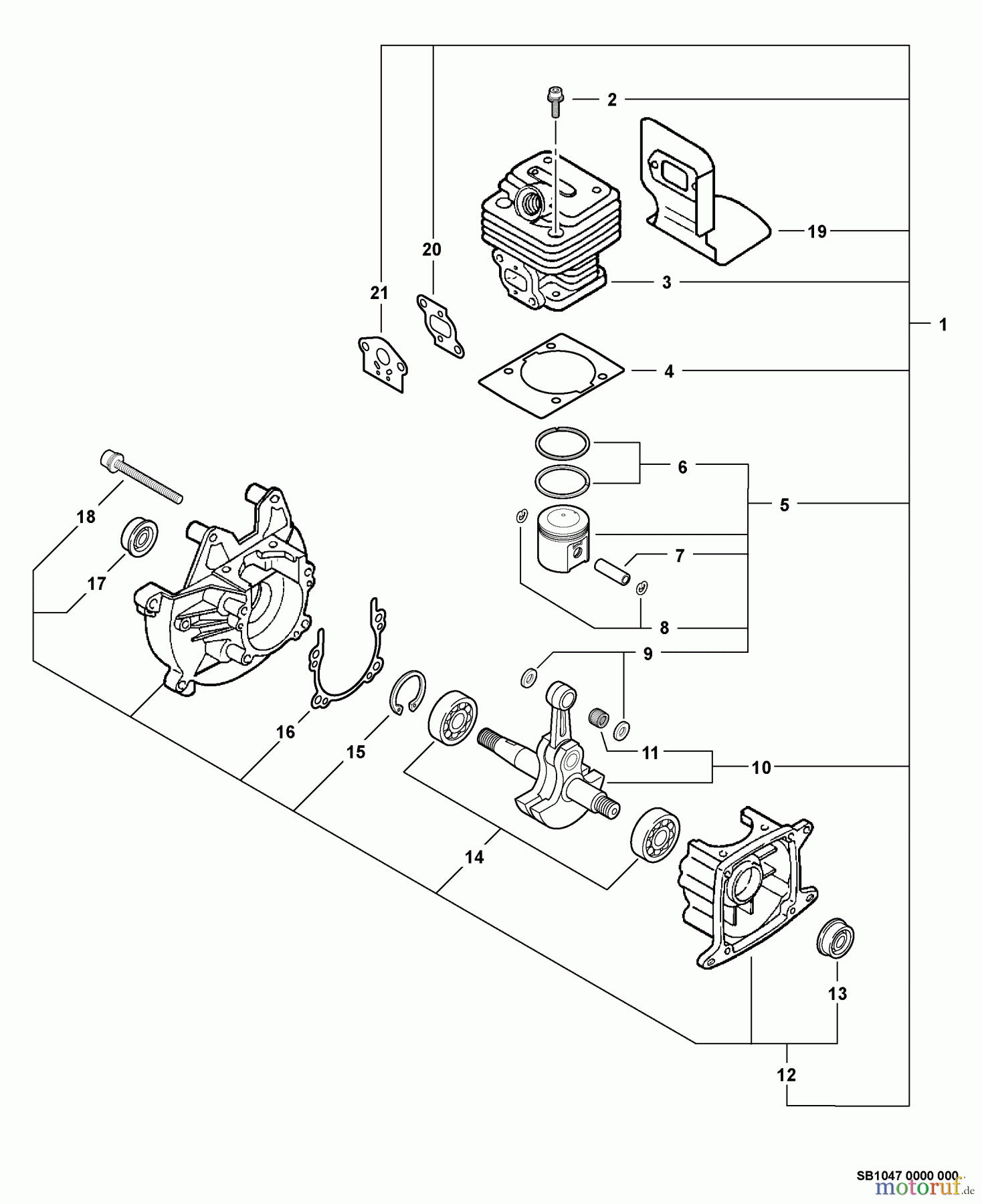 Echo Trimmer, Faden / Bürste PAS-260 - Echo Power Unit, S/N: 04001001 - 04999999 Engine, Short Block -- SB1047