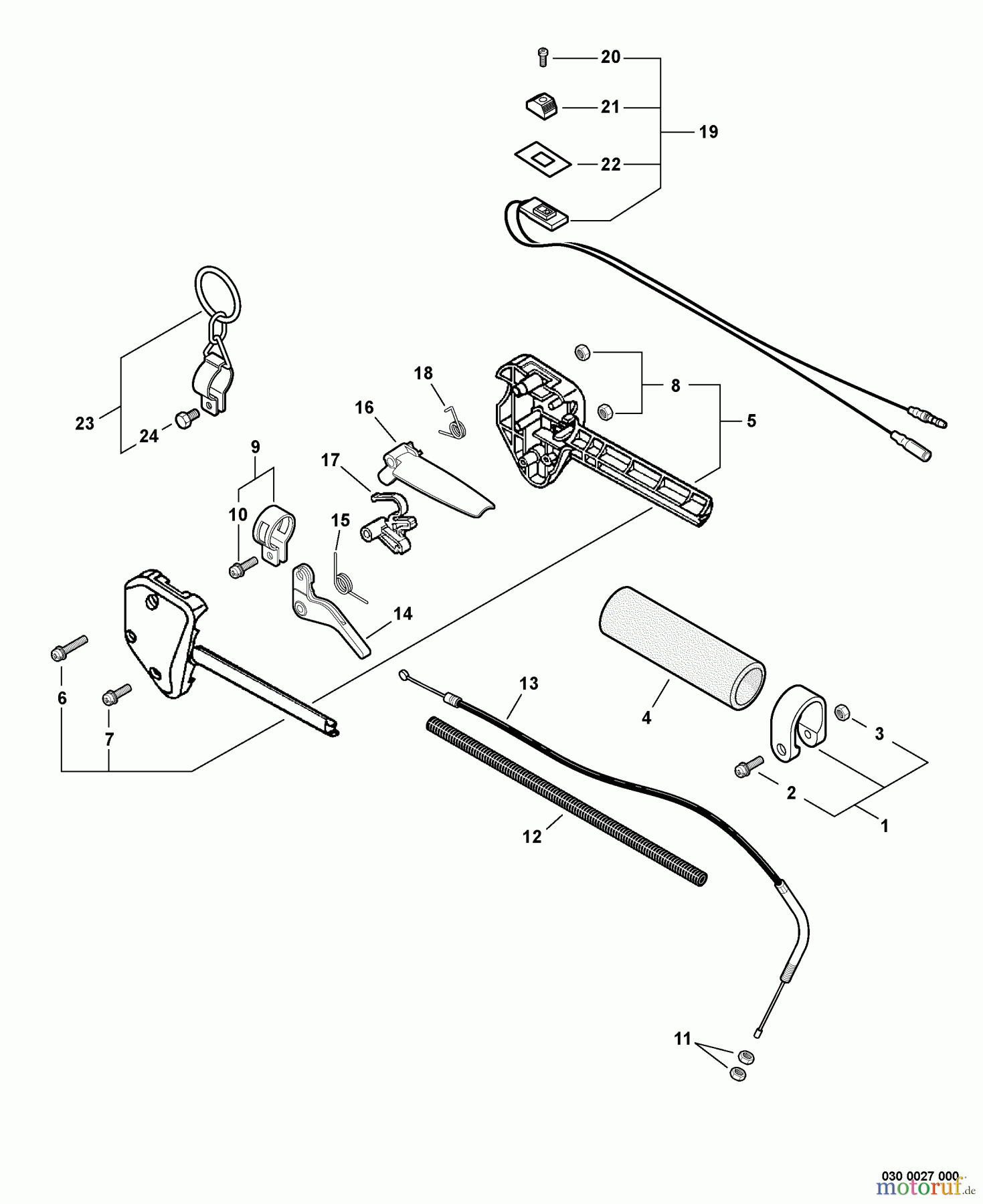 Echo Trimmer, Faden / Bürste SRM-260 - Echo String Trimmer, S/N:S81213001001 - S81213999999 Control Handle, Throttle Cable, Ignition Switch