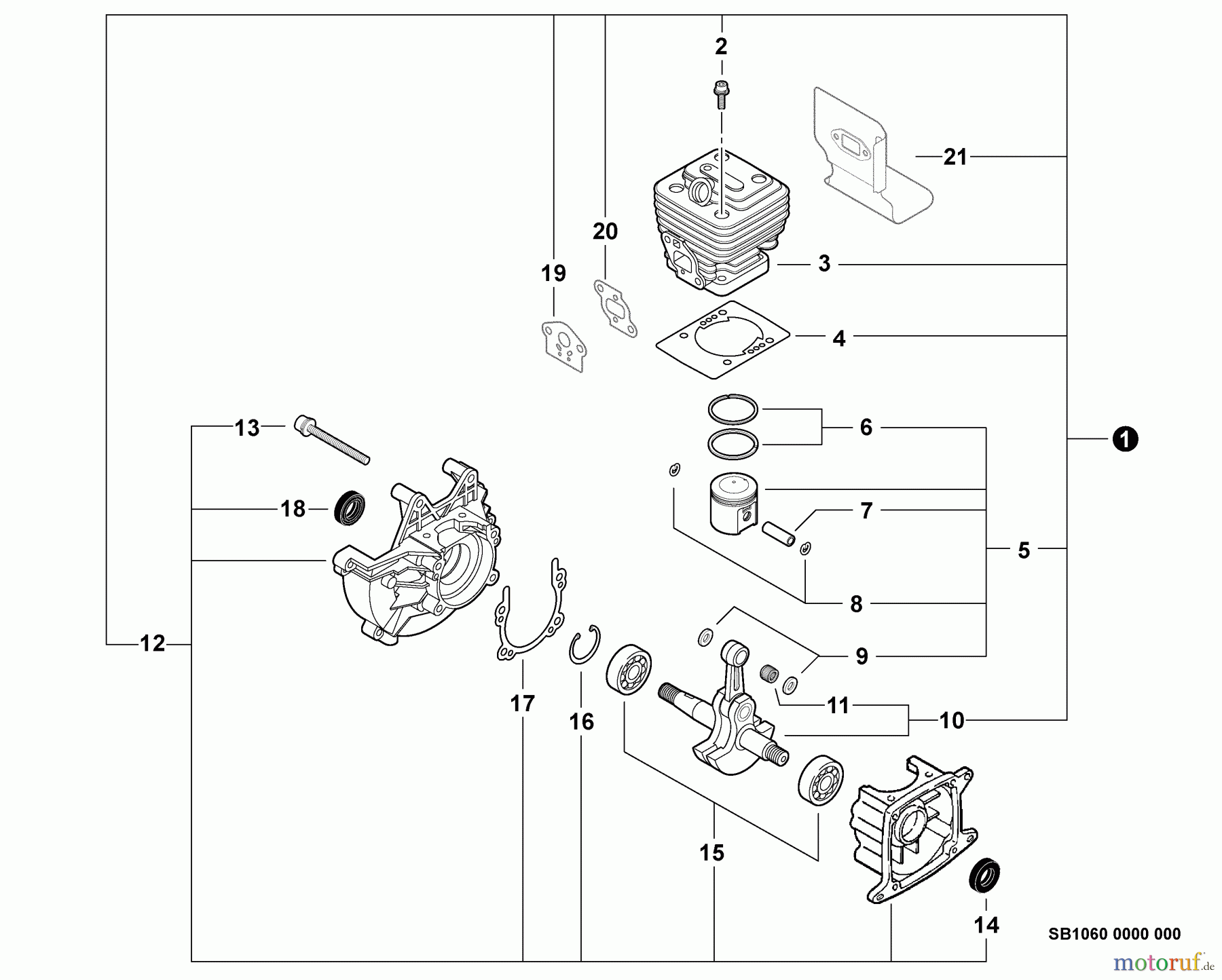 Echo Trimmer, Faden / Bürste SRM-261T - Echo String Trimmer, S/N:S66411001001 - S66411999999 Engine, Short Block -- SB1060