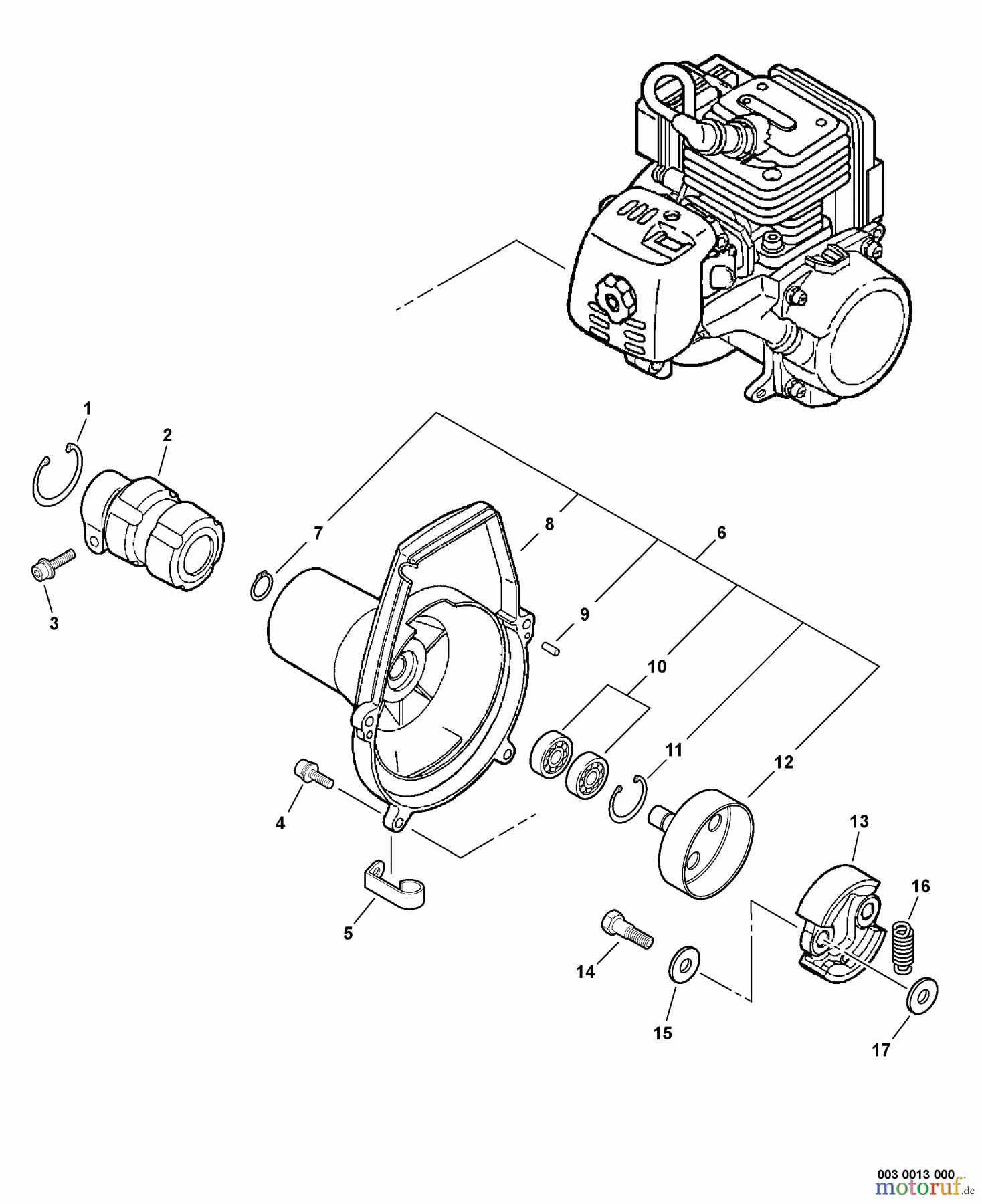 Echo Trimmer, Faden / Bürste SRM-260U - Echo String Trimmer/Brush Cutter, S/N:S74912001001 - S7491299999 Fan Case, Clutch