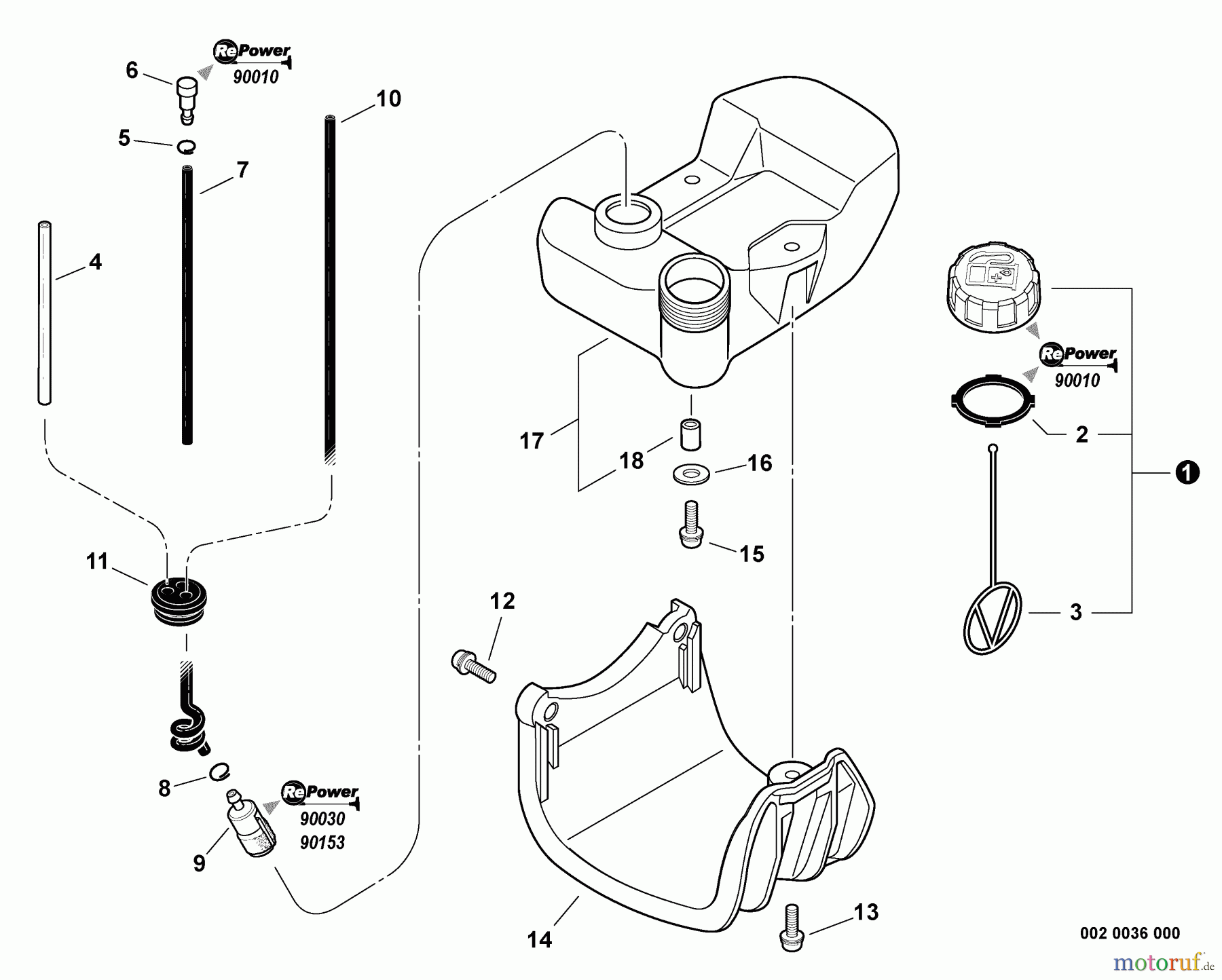 Echo Trimmer, Faden / Bürste PAS-260 - Echo Power Unit, S/N: S75312001001 - S75312999999 Fuel System