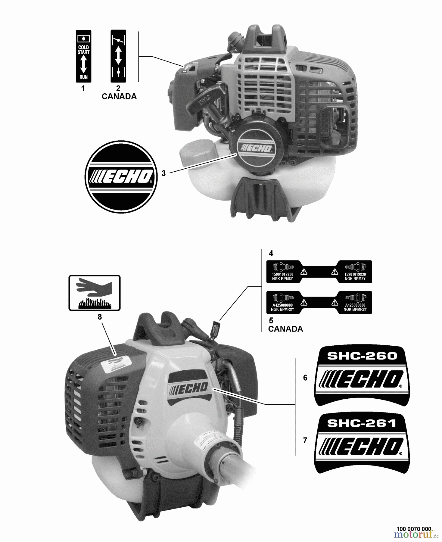  Echo Heckenscheren SHC-261 - Echo Shaft Hedge Trimmer, S/N: 06001001 - 06999999 Labels