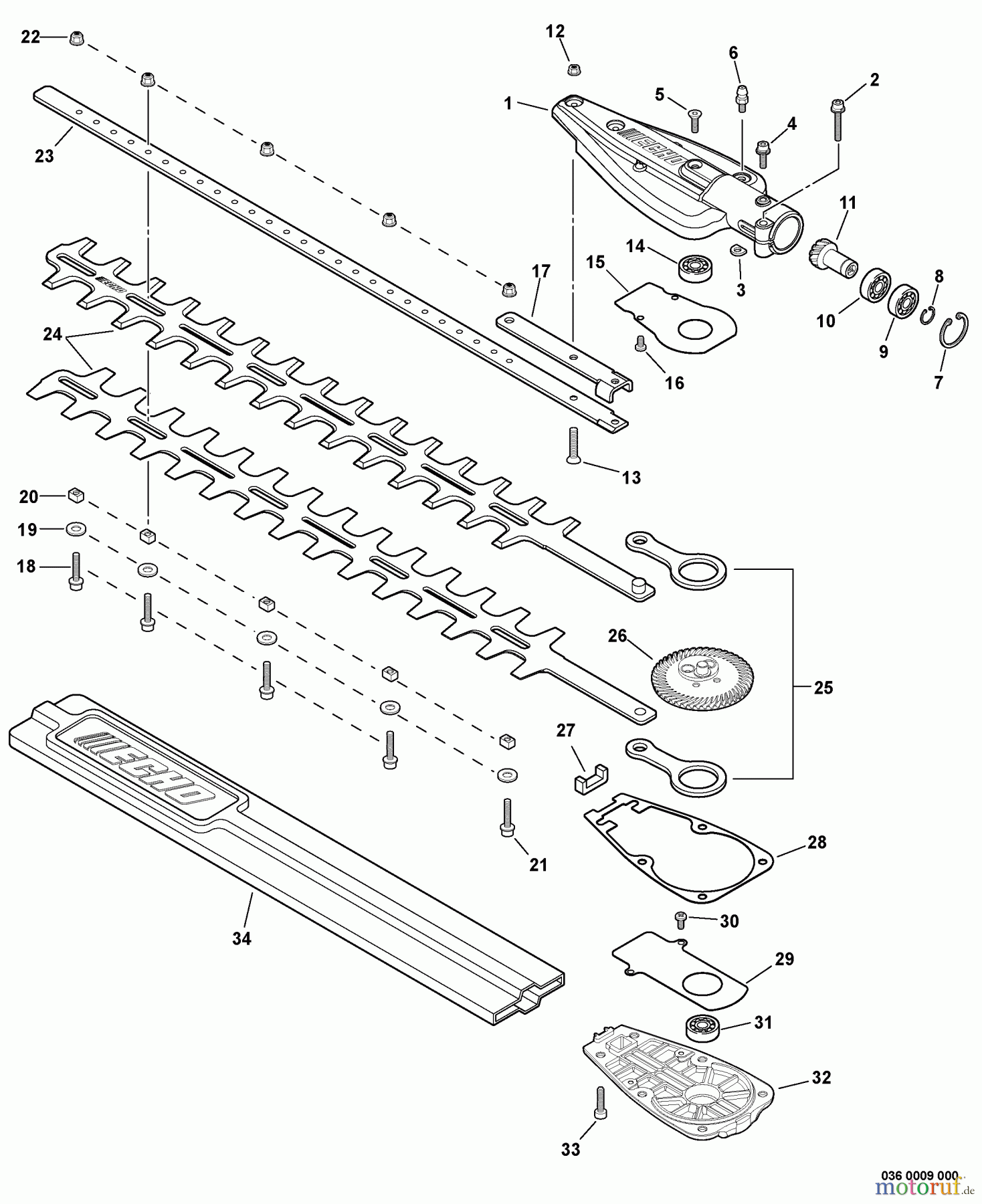 Echo Heckenscheren SHC-225S - Echo Shaft Hedge Trimmer, S/N: S86111001001 - S86111999999 Gear Case, Blades S/N: S86111001677 - S86111999999
