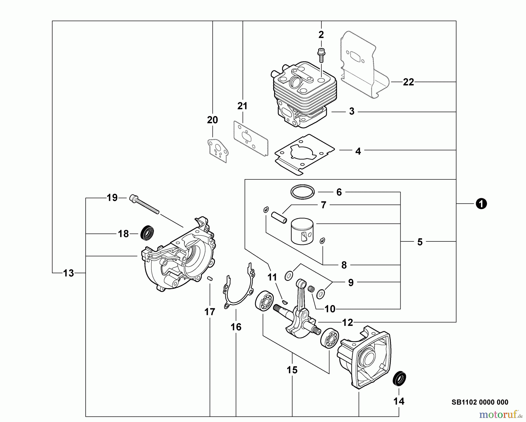 Echo Trimmer, Faden / Bürste SRM-266S - Echo String Trimmer, S/N: T42312001001 - T42312999999 Engine, Short Block -- SB1102