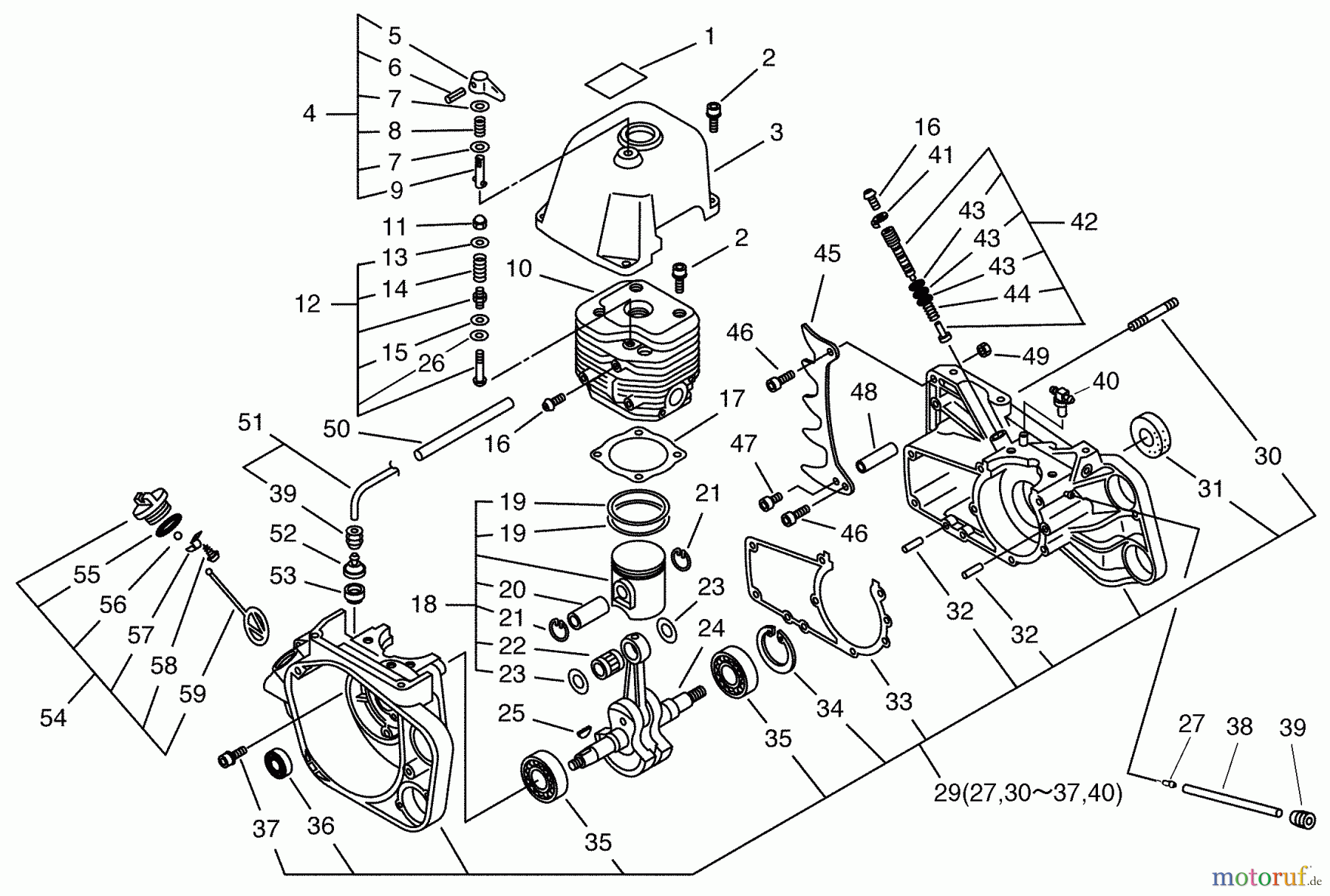  Echo Sägen, Kettensägen CS-1201 - Echo Chainsaw Cylinder, Crankcase, Cylinder Cover