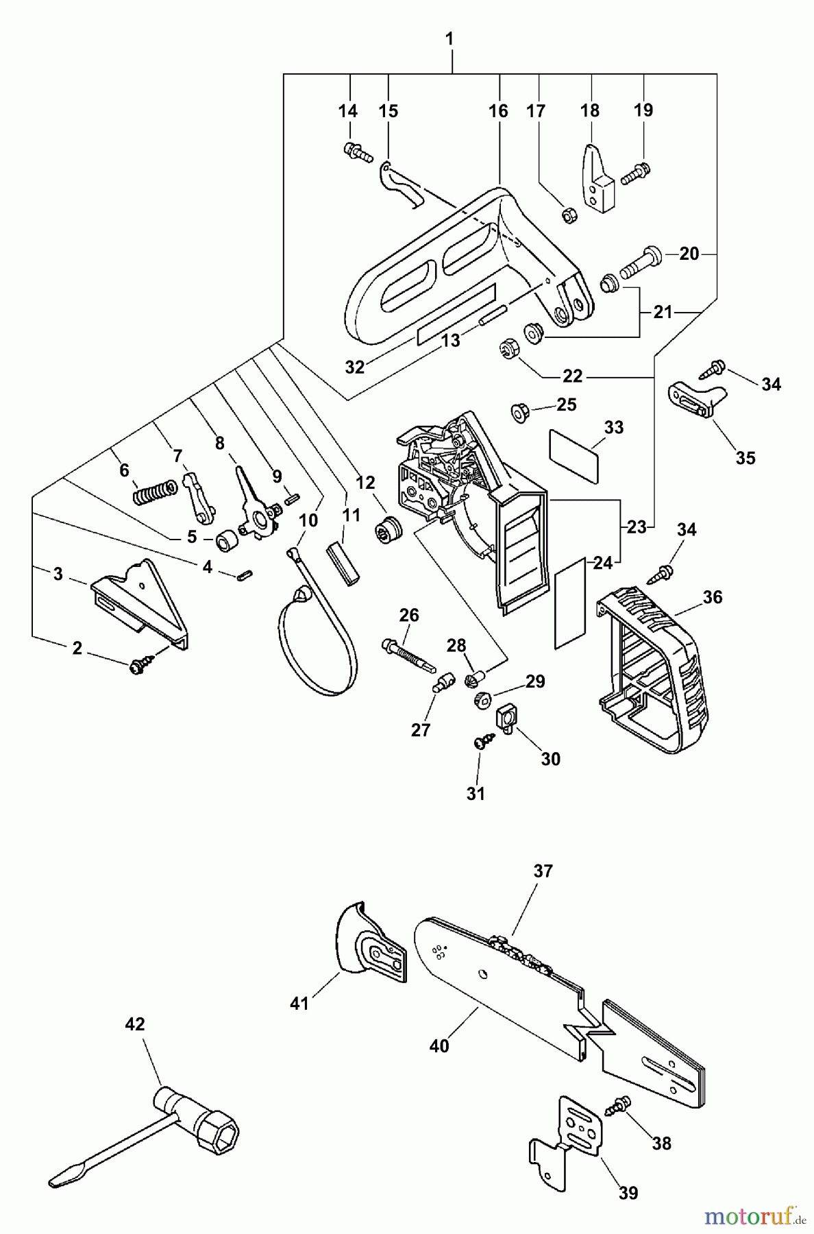  Echo Sägen, Kettensägen CS-300 - Echo Chainsaw, S/N: 04001001 - 04999999 Chain Brake Assembly