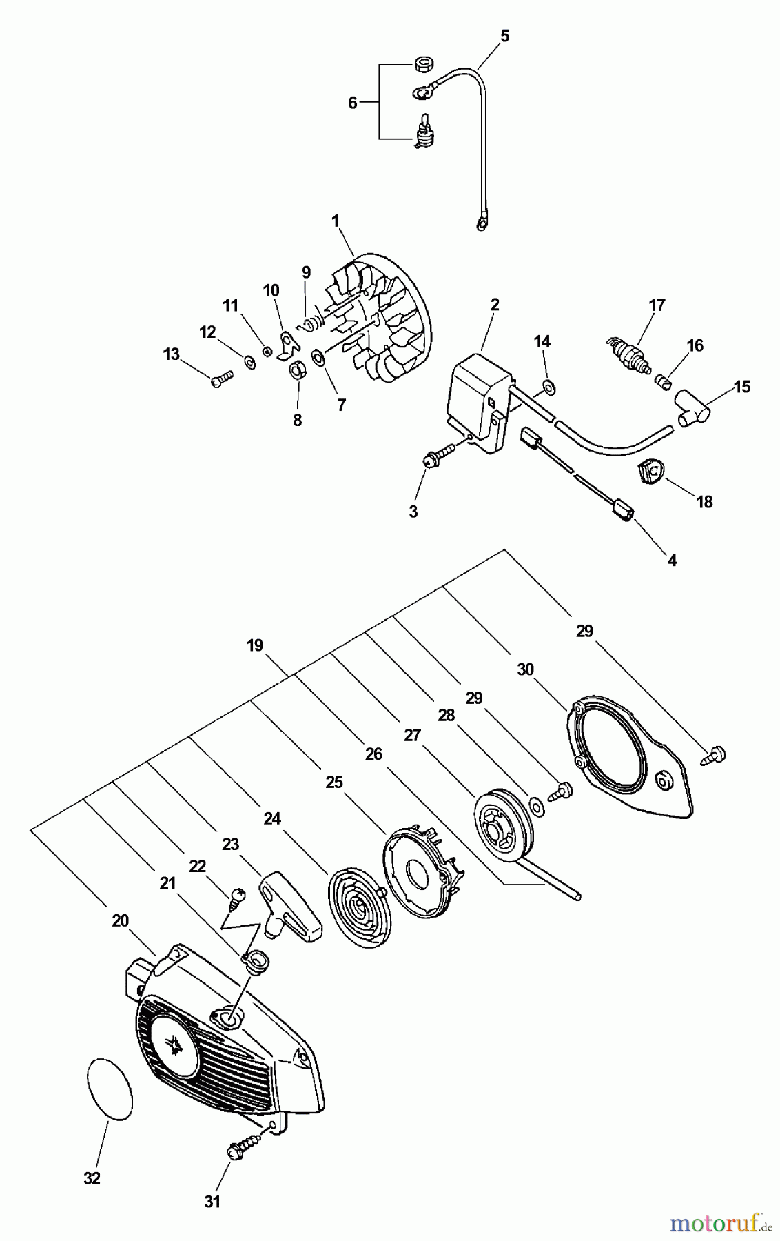 Echo Sägen, Kettensägen CS-3000 - Echo Chainsaw, S/N: 001001 - 999999 (Type 1) Ignition, Starter Assembly