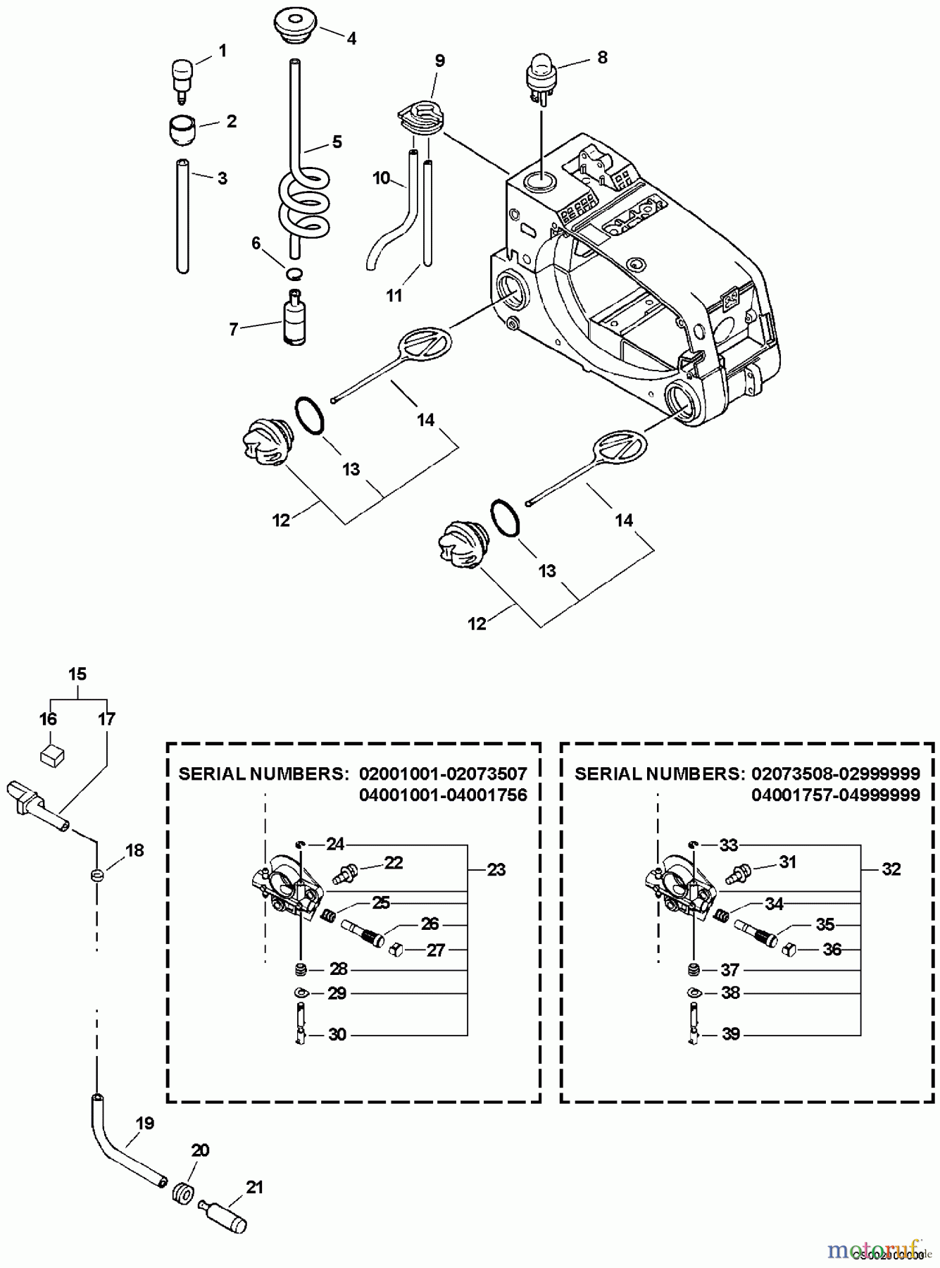 Echo Sägen, Kettensägen CS-301 - Echo Chainsaw, S/N: 04001001 - 04999999 Fuel System, Auto-Oiler System