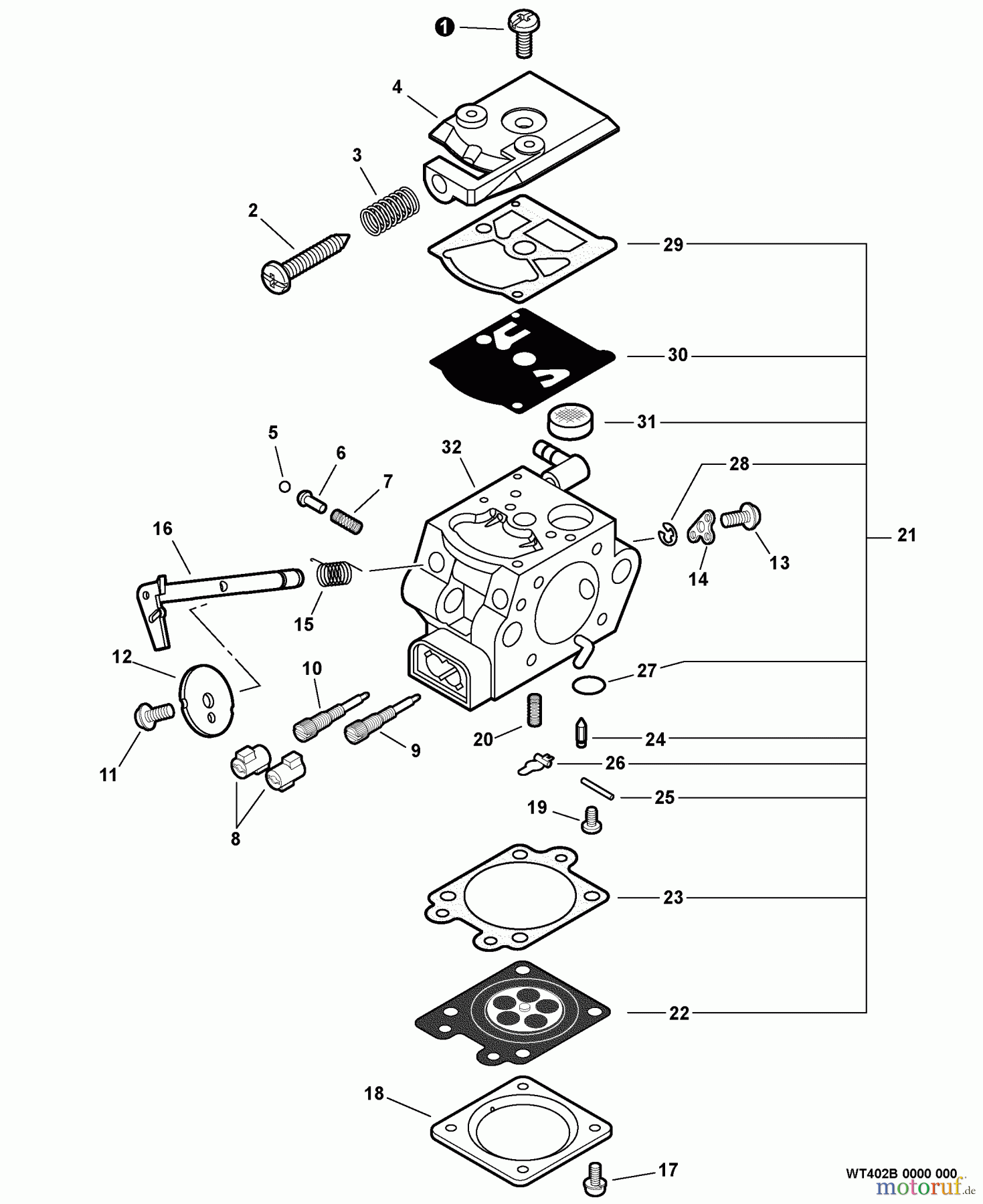 Echo Sägen, Kettensägen CS-303T - Echo Chainsaw, S/N: C26111001001 - C26111999999 Carburetor -- WT-402B