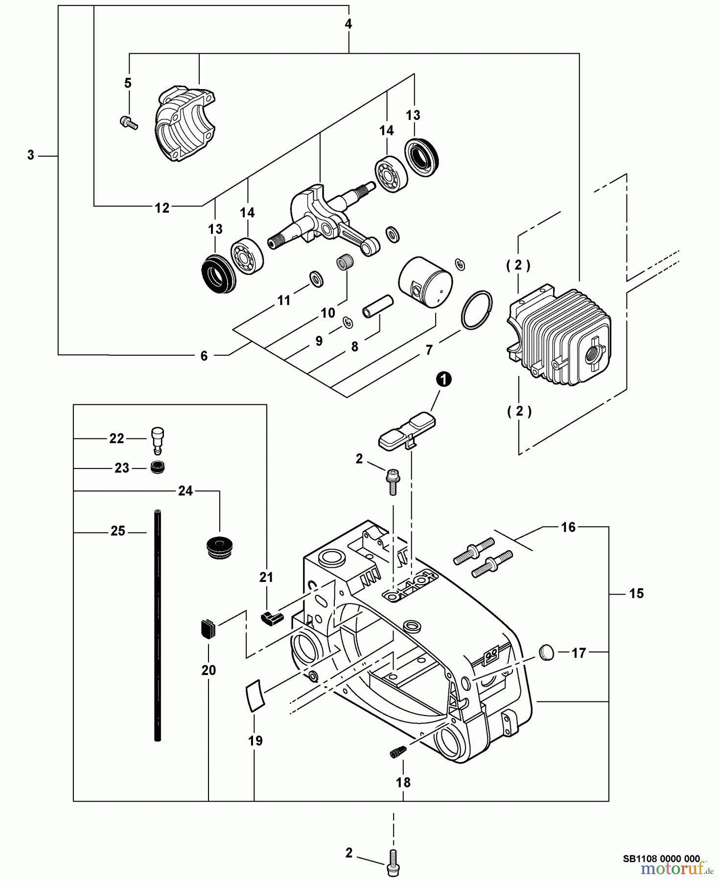 Echo Sägen, Kettensägen CS-303T - Echo Chainsaw, S/N: C26111001001 - C26111999999 Engine, Short Block -- SB1108, Engine Cover