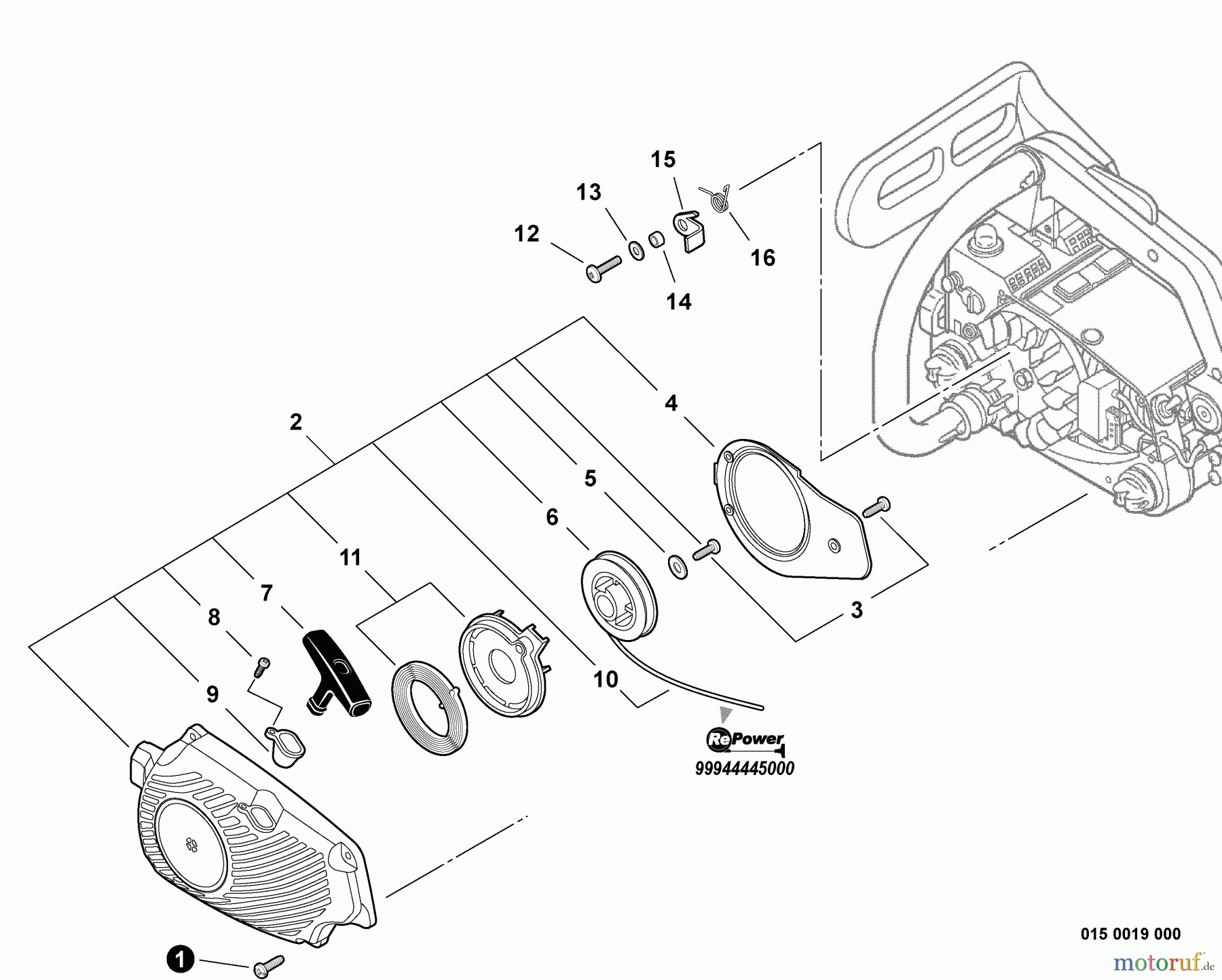 Echo Sägen, Kettensägen CS-303T - Echo Chainsaw, S/N: C26111001001 - C26111999999 Starter