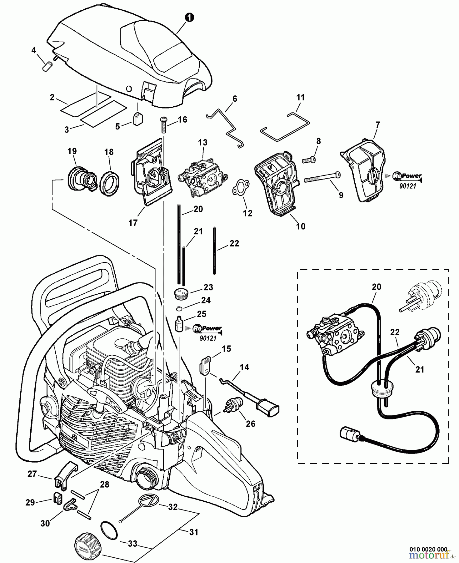 Echo Sägen, Kettensägen CS-310 - Echo Chainsaw, S/N: C04511001001 - C04511999999 Cylinder Cover, Fuel System, Intake S/N: C04511006667 - C04511026500