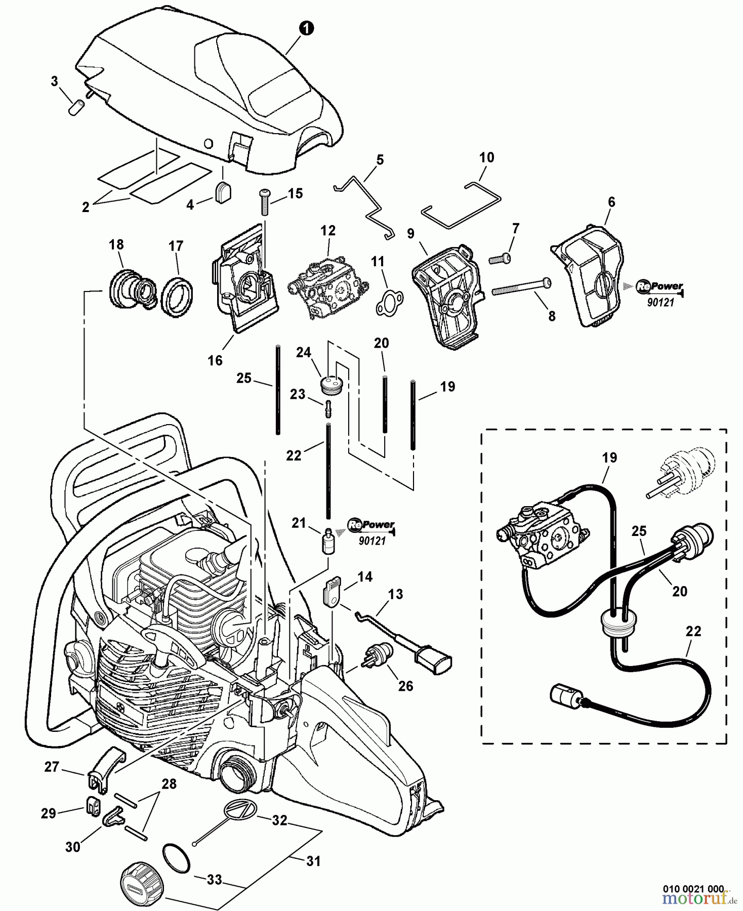 Echo Sägen, Kettensägen CS-310 - Echo Chainsaw, S/N: C04612001001 - C04612999999 Cylinder Cover, Fuel System, Intake S/N: C04612136501 - C04612999999