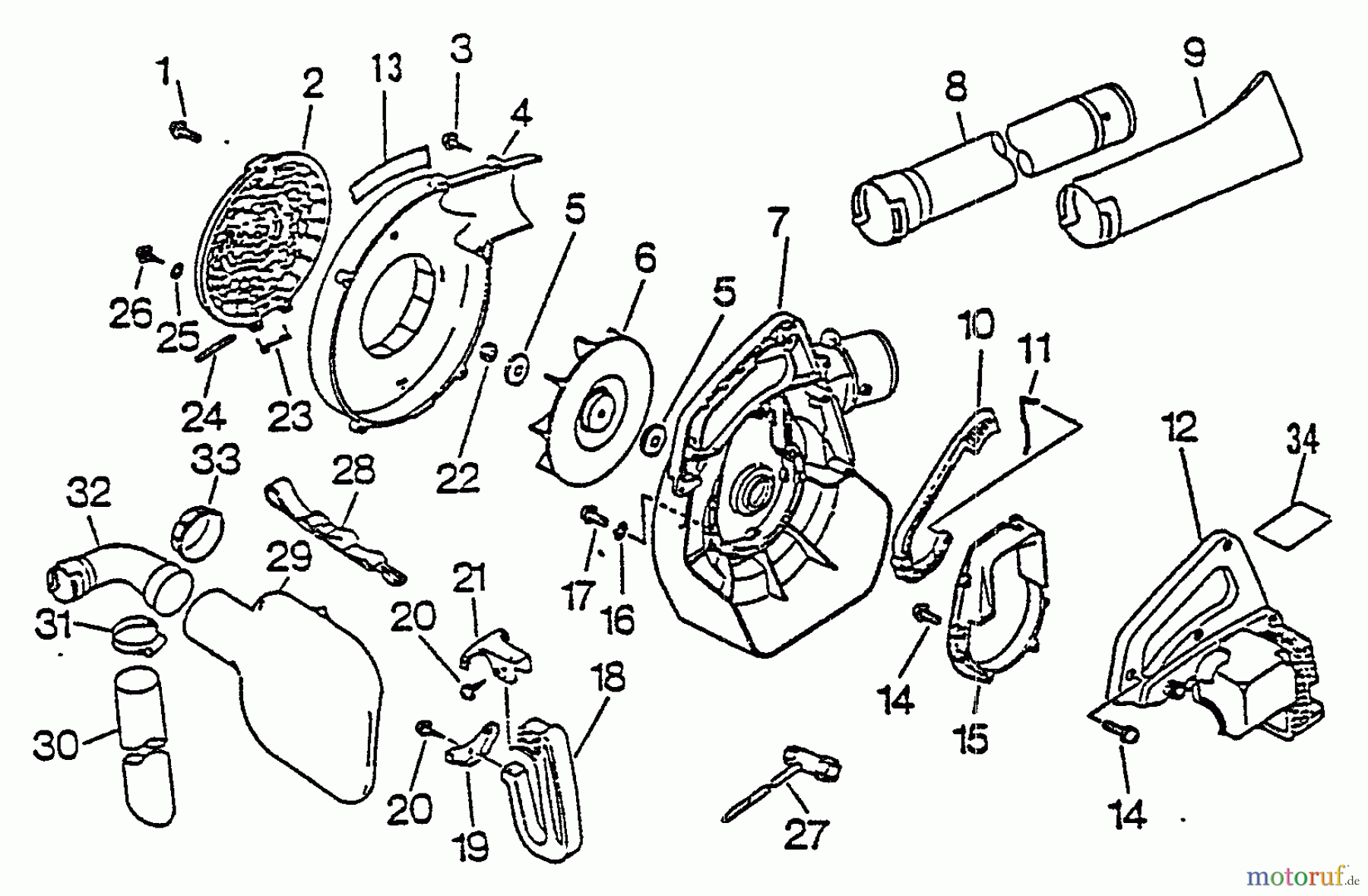 Echo Bläser / Sauger / Häcksler / Mulchgeräte PB-1010 - Echo Hand Held Blower, S/N: 098001 - 122635 Fan, Housings, Blowing Pipes, Debris Bag, Handles, Cover, Tools