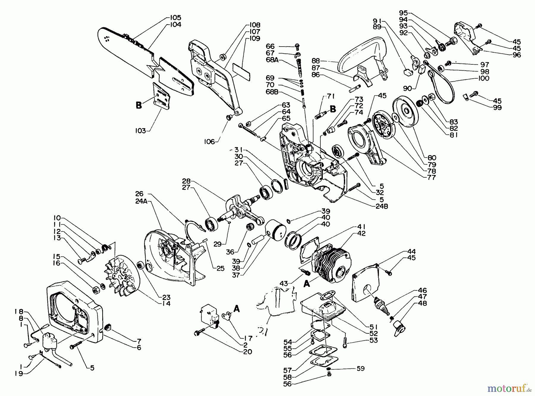 Echo Sägen, Kettensägen CS-330EVL - Echo Chainsaw Engine,Exhaust,Ignition,Clutch,Drive Chain Brake,Cutting Attachment