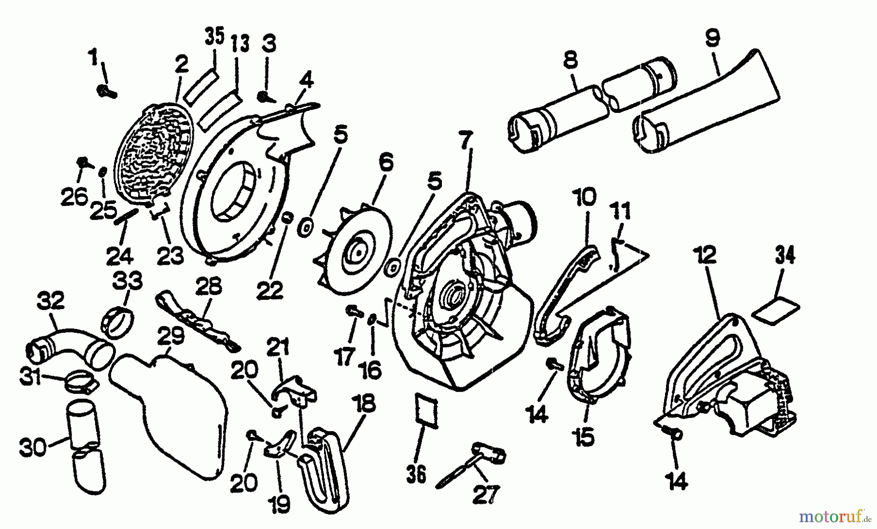 Echo Bläser / Sauger / Häcksler / Mulchgeräte PB-1010 - Echo Hand Held Blower, S/N: 219001 - 242731 Fan, Housings, Blowing Pipes, Debris Bag, Handles, Cover, Tools
