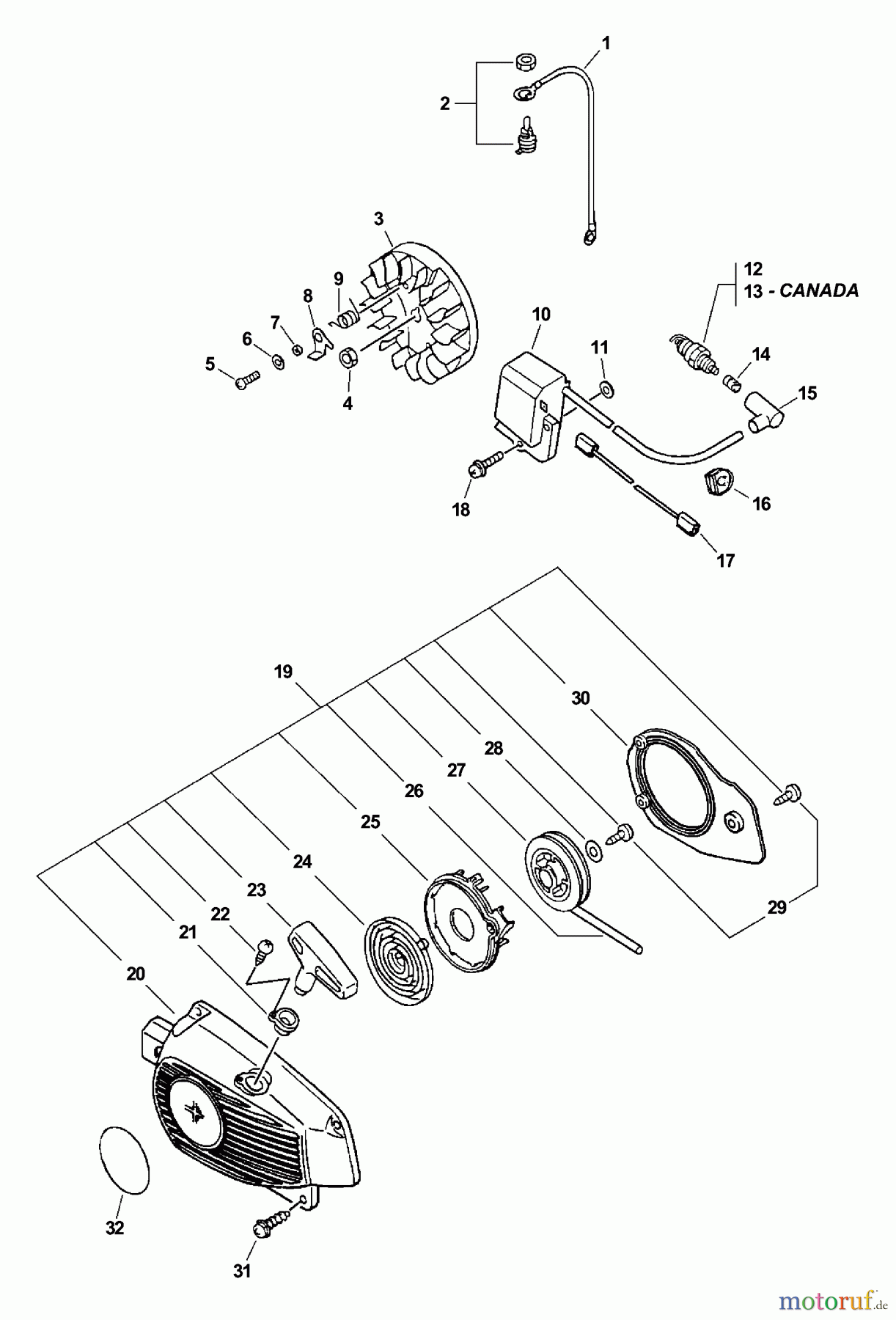 Echo Sägen, Kettensägen CS-340 - Echo Chainsaw, S/N: 04001001 - 04999999 Ignition, Starter Assembly