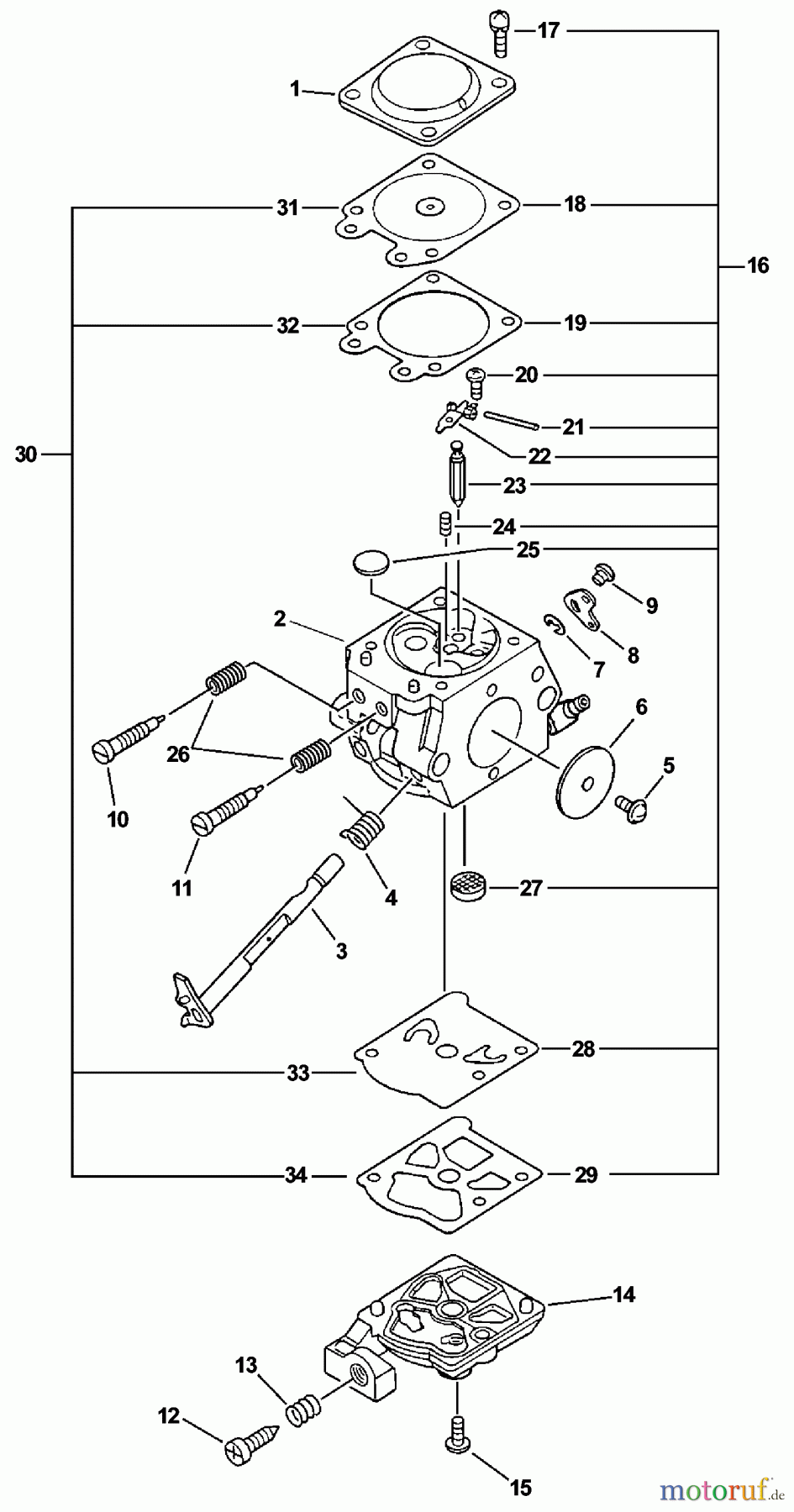 Echo Sägen, Kettensägen CS-3400 - Echo Chainsaw (Type 1) Carburetor -- WT-385A S/N: 001001 - 011843