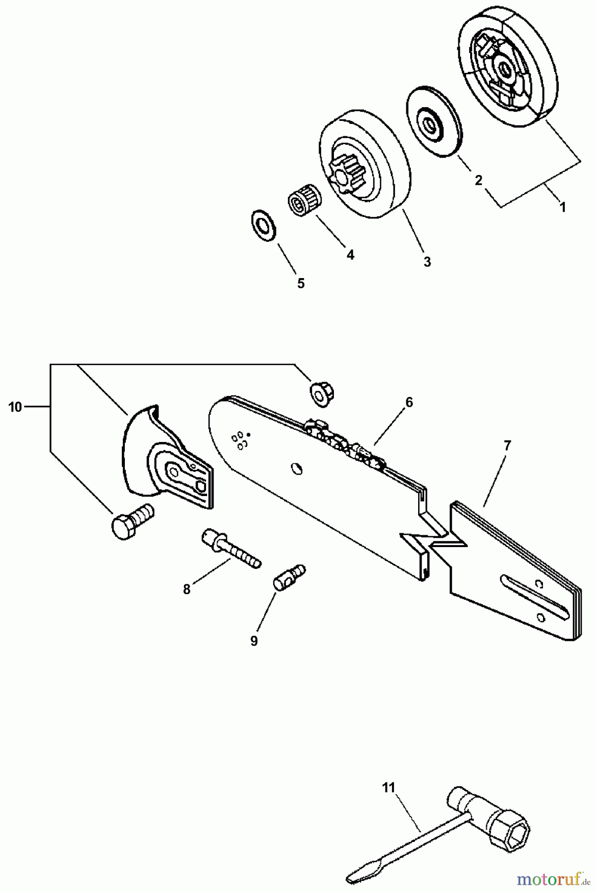 Echo Sägen, Kettensägen CS-3400 - Echo Chainsaw (Type 1) Clutch Assembly, Bar & Chain, Tools