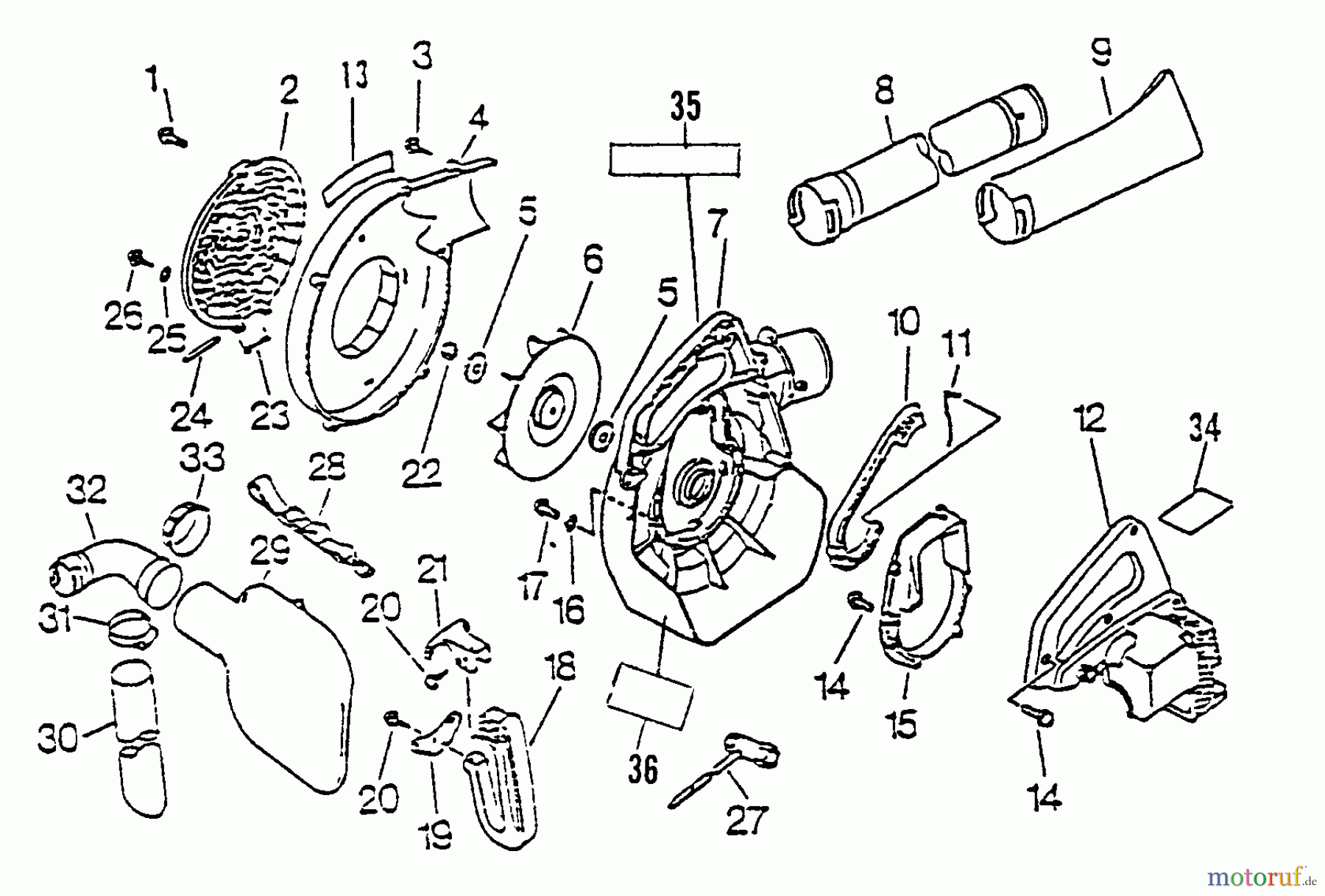 Echo Bläser / Sauger / Häcksler / Mulchgeräte PB-1010 - Echo Hand Held Blower, S/N: 242732 - 999999 Fan, Housings, Blowing Pipes, Debris Bag, Handles, Cover, Tools