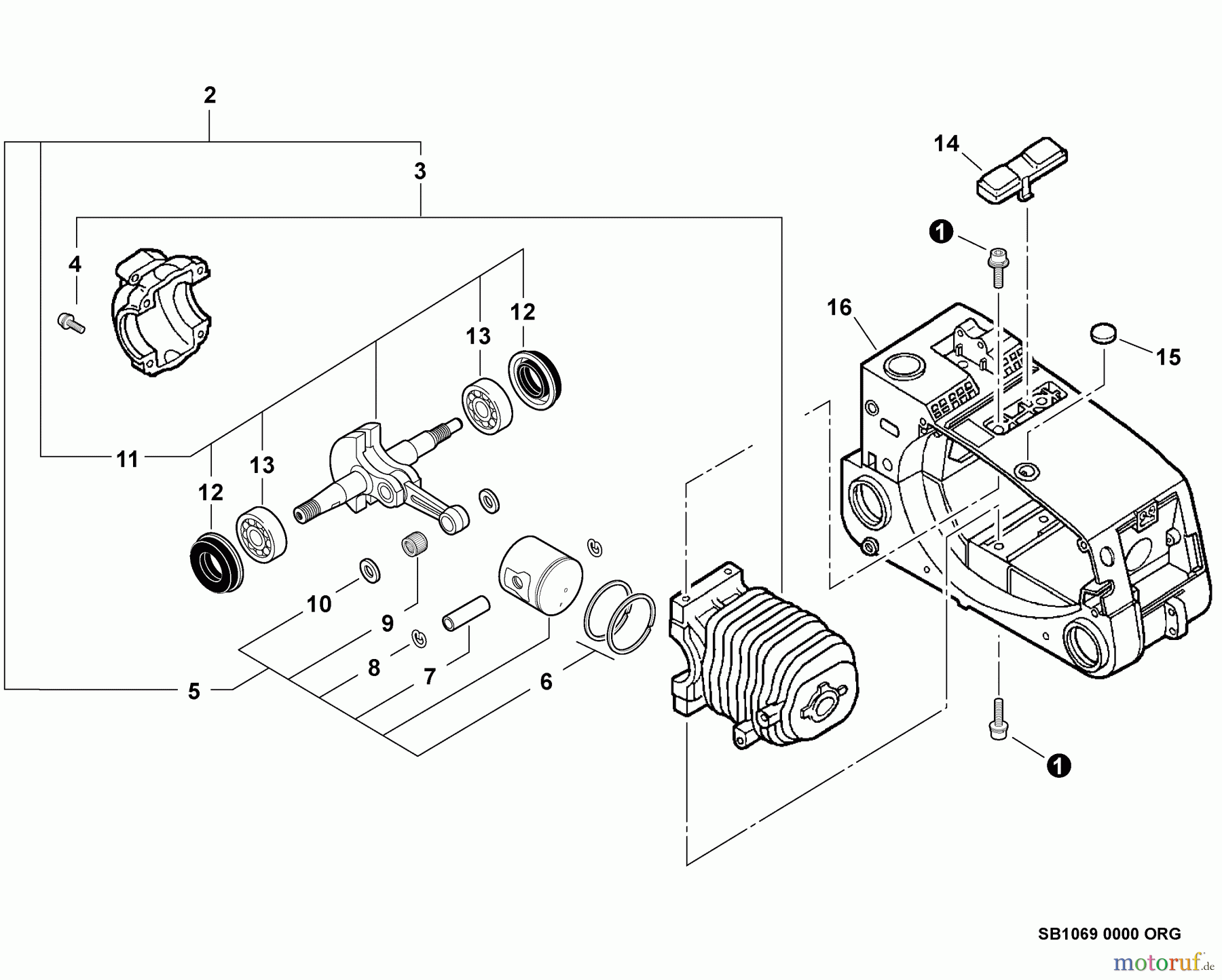 Echo Sägen, Kettensägen CS-341 - Echo Chainsaw, S/N: C04112001001 - C04112999999 Engine, Short Block -- SB1069, Engine Cover