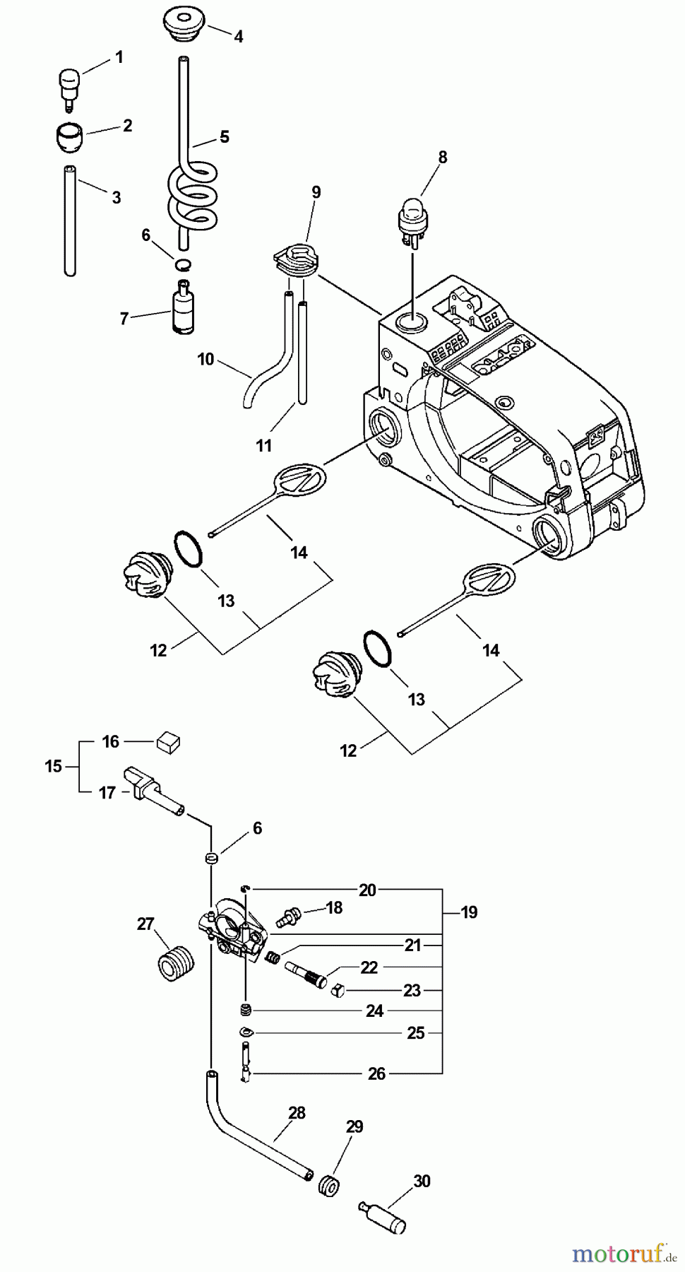 Echo Sägen, Kettensägen CS-345 - Echo Chainsaw, S/N: 04001001 - 04999999 Fuel System, Auto-Oiler System