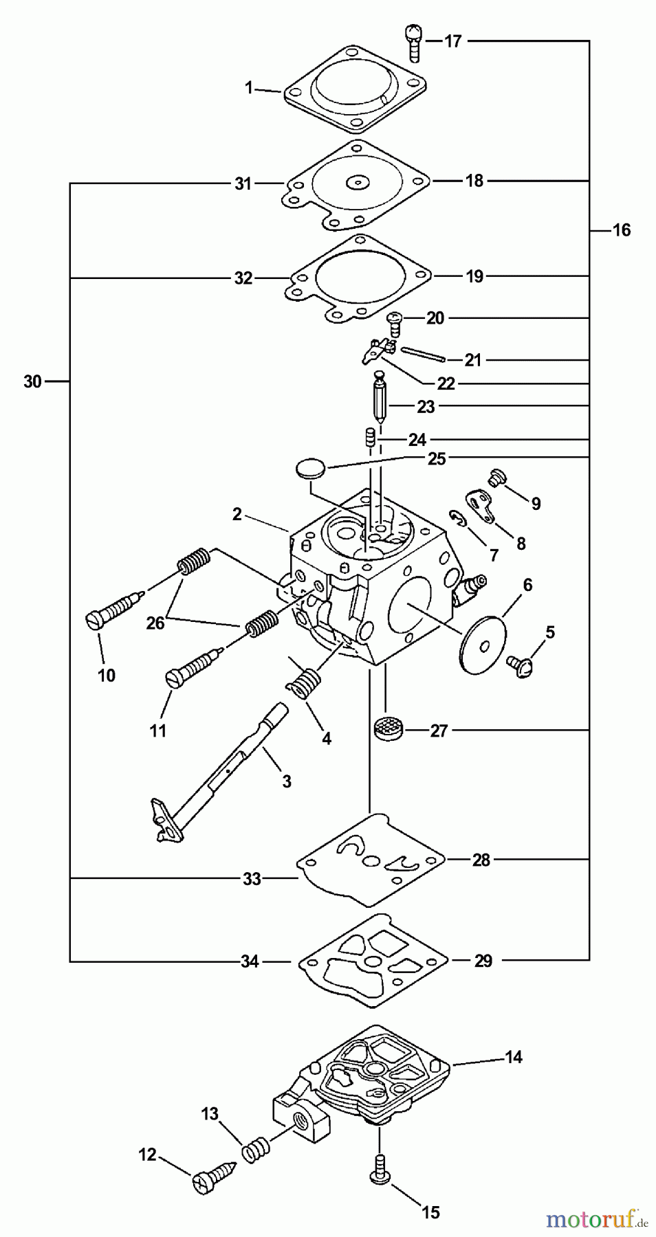 Echo Sägen, Kettensägen CS-3450 - Echo Chainsaw (Type 1) Carburetor Type 1 S/N: 001001 - 025666