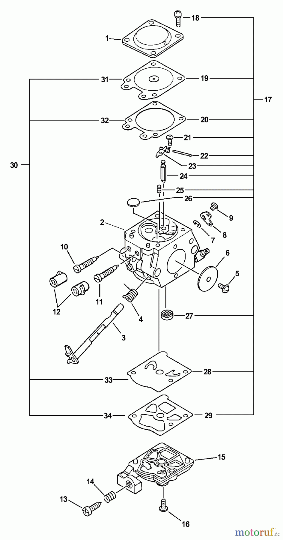 Echo Sägen, Kettensägen CS-3450 - Echo Chainsaw (Type 1) Carburetor Type 1 S/N: 025667_Up, Type 1E