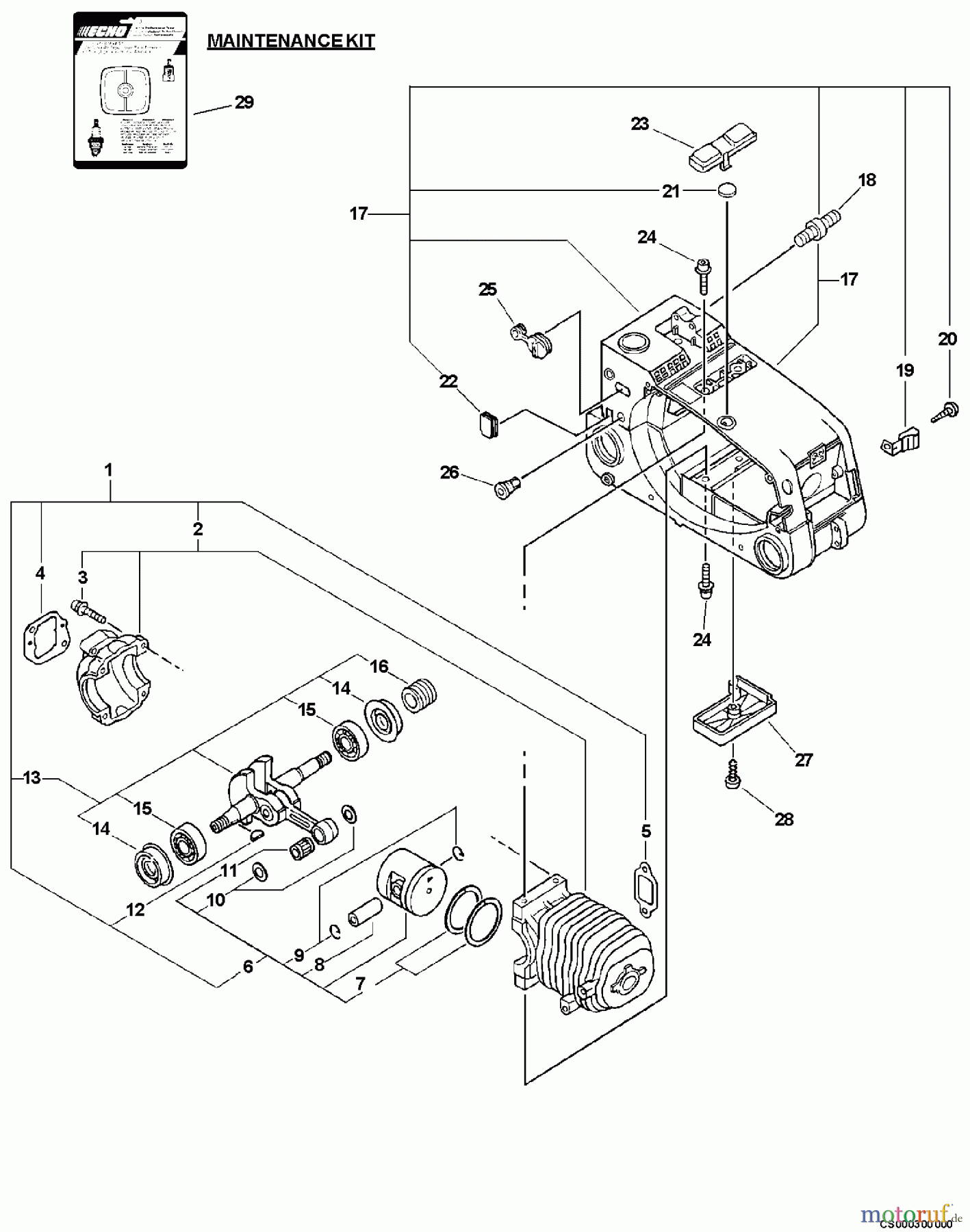 Echo Sägen, Kettensägen CS-3450 - Echo Chainsaw (Type 1) Engine, Short Block, Cylinder Cover