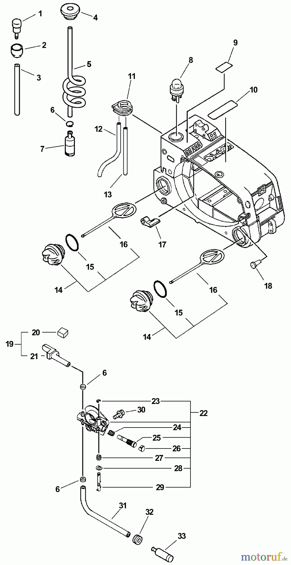 Echo Sägen, Kettensägen CS-3450 - Echo Chainsaw (Type 1) Fuel System, Oil System