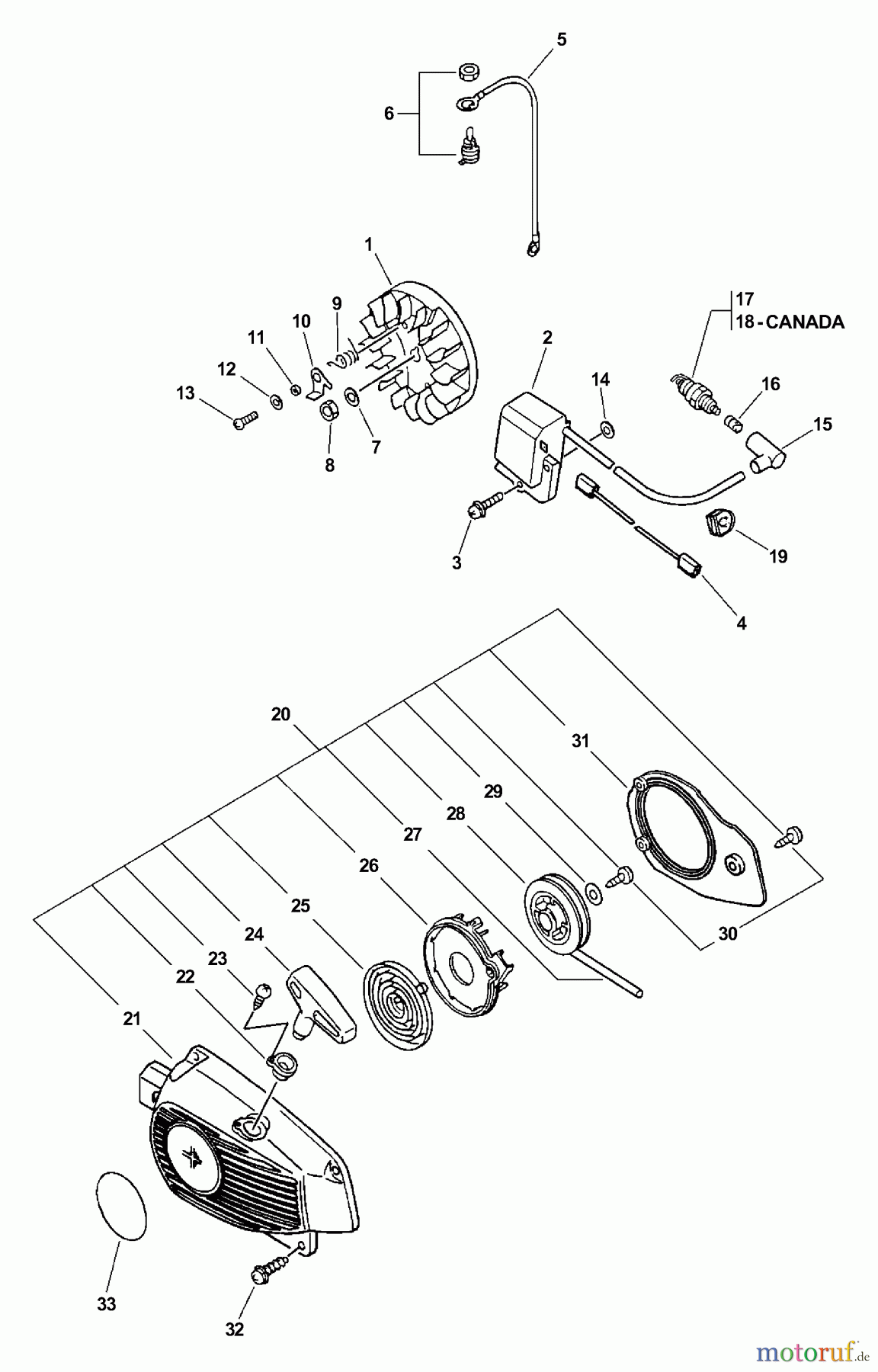  Echo Sägen, Kettensägen CS-3450 - Echo Chainsaw (Type 1E) Ignition, Starter Assembly