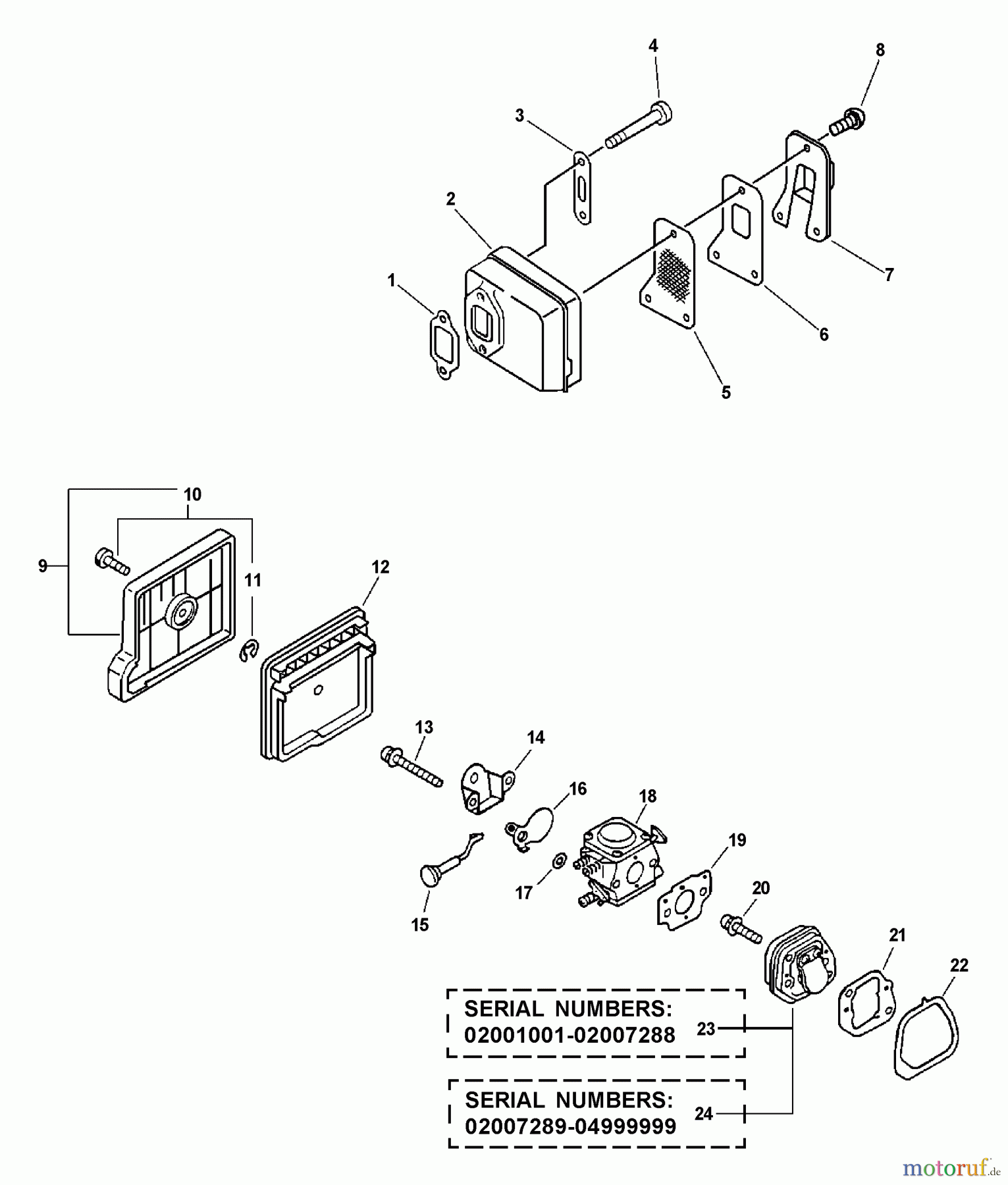  Echo Sägen, Kettensägen CS-346 - Echo Chainsaw, S/N: 04001001 - 04999999 Intake, Exhaust