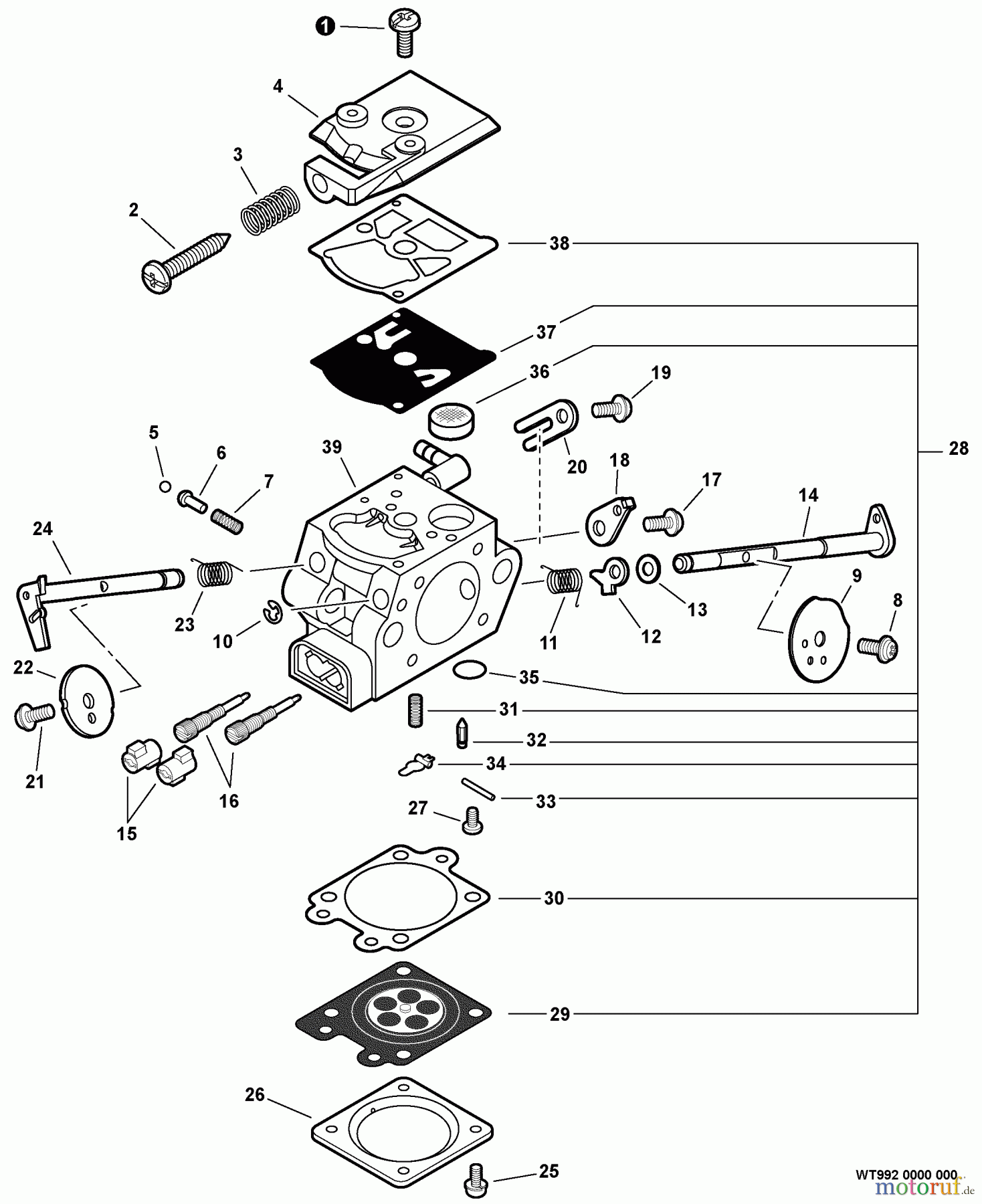 Echo Sägen, Kettensägen CS-352 - Echo Chainsaw, S/N: C19711001001 - C19711999999 Carburetor -- WT-992