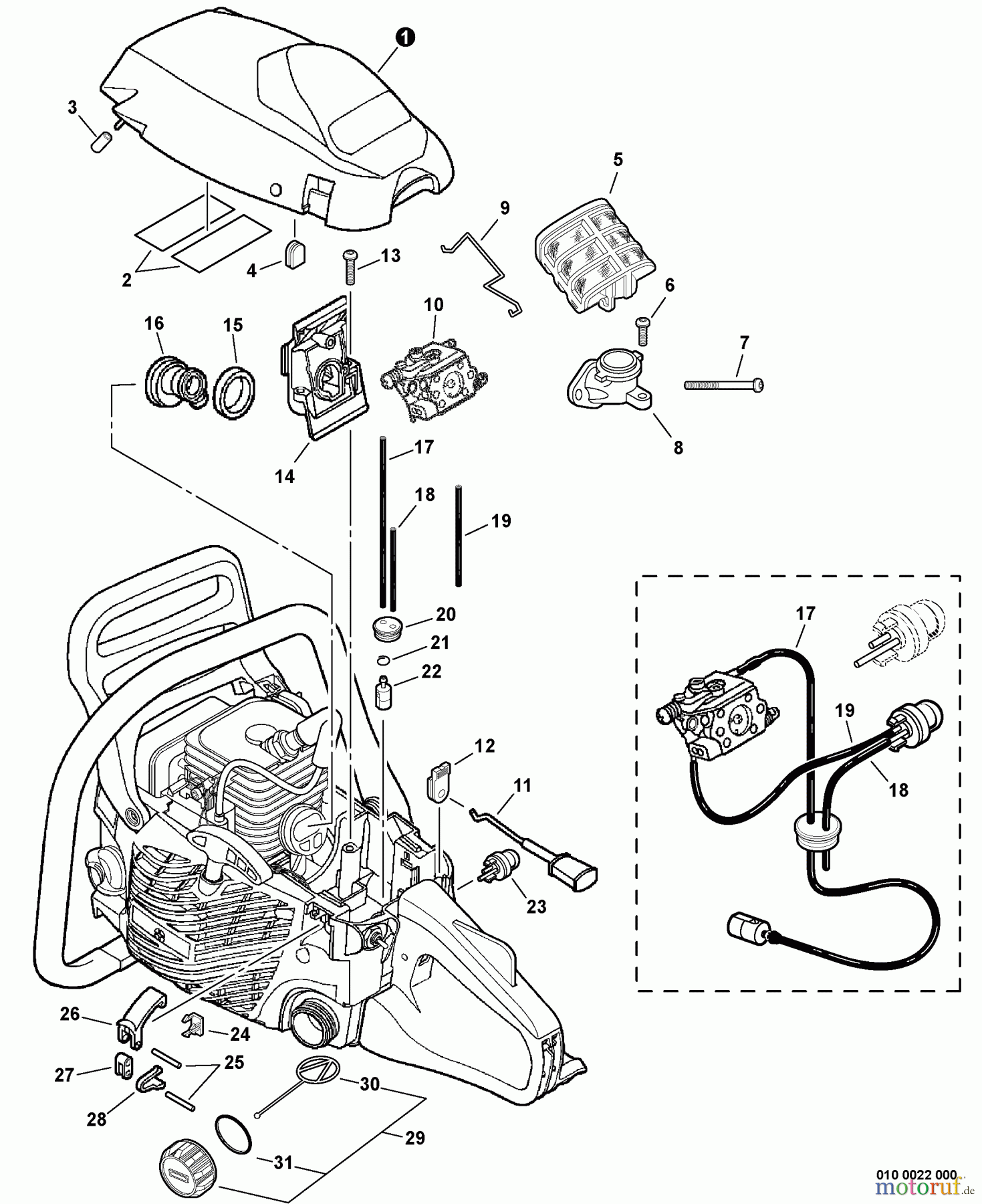 Echo Sägen, Kettensägen CS-352 - Echo Chainsaw, S/N: C19612001001 - C19612999999 Cylinder Cover, Fuel System, Intake S/N: C1961200100 - C19612020800