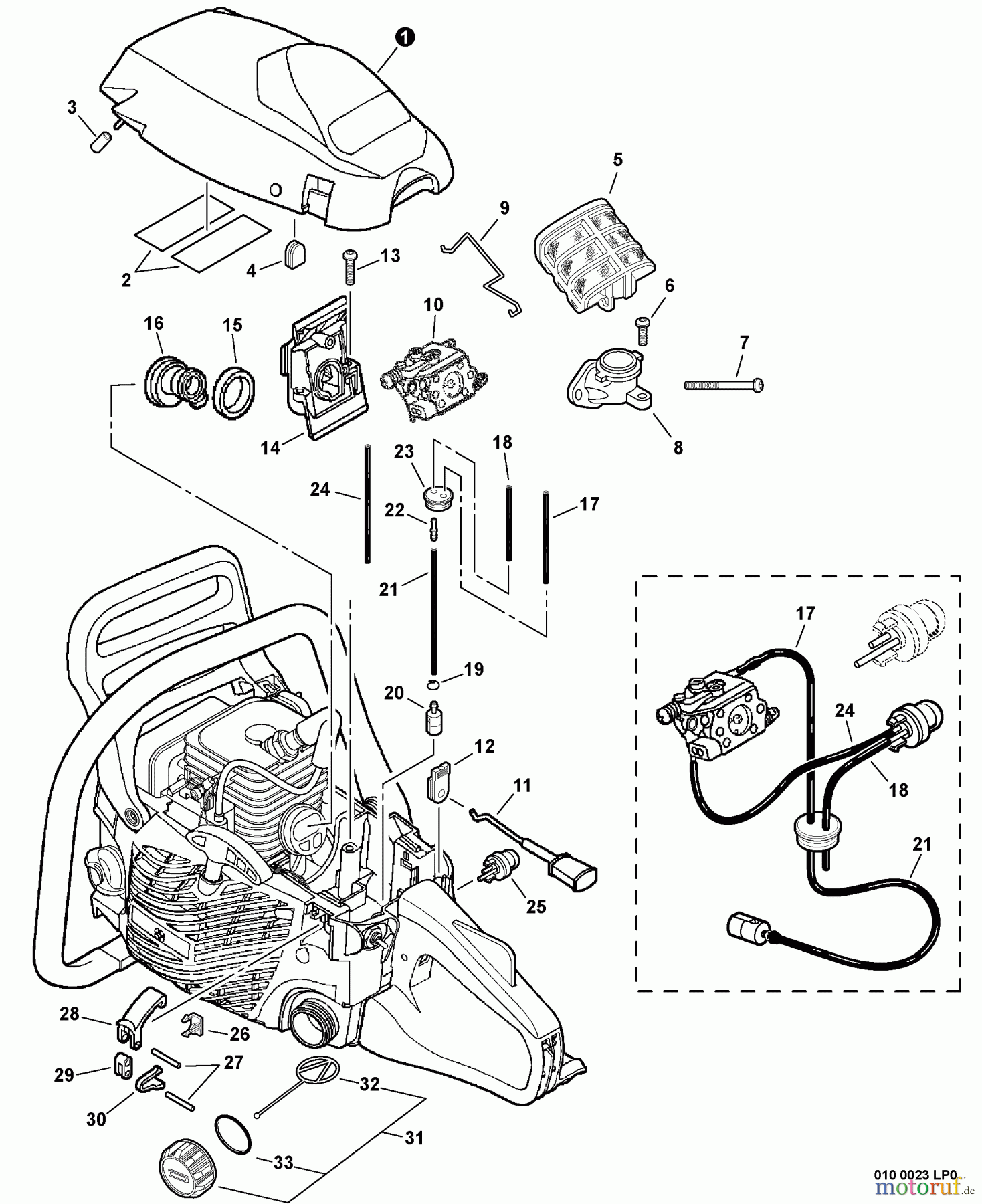 Echo Sägen, Kettensägen CS-352 - Echo Chainsaw, S/N: C19813001001 - C19813999999 Cylinder Cover, Fuel System, Intake S/N: C1981300501 - C19612999999