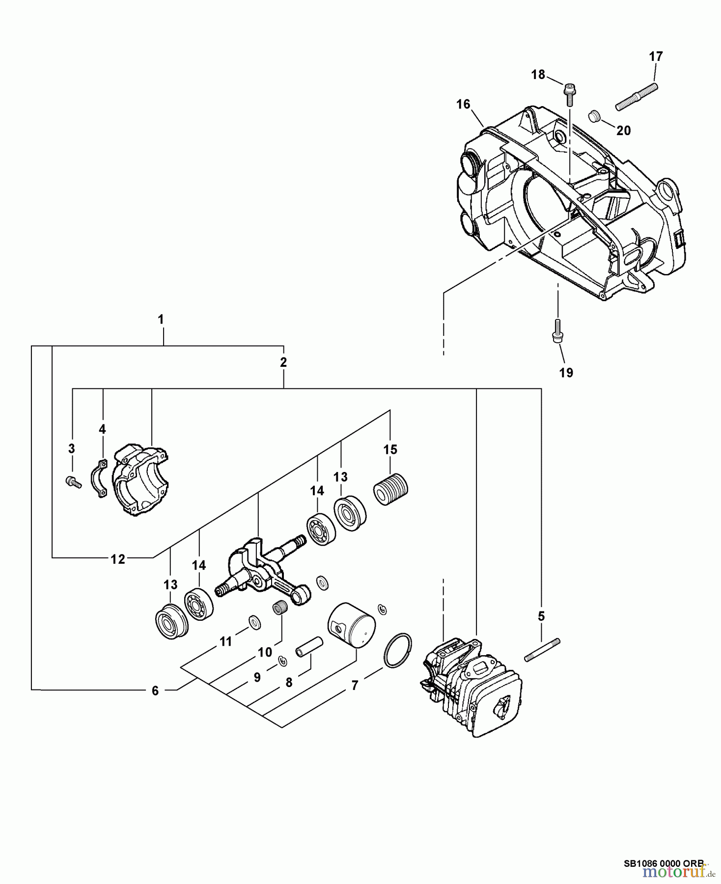 Echo Sägen, Kettensägen CS-360T - Echo Chainsaw, S/N: C04412001001 - C04412999999 Engine, Short Block -- SB1086
