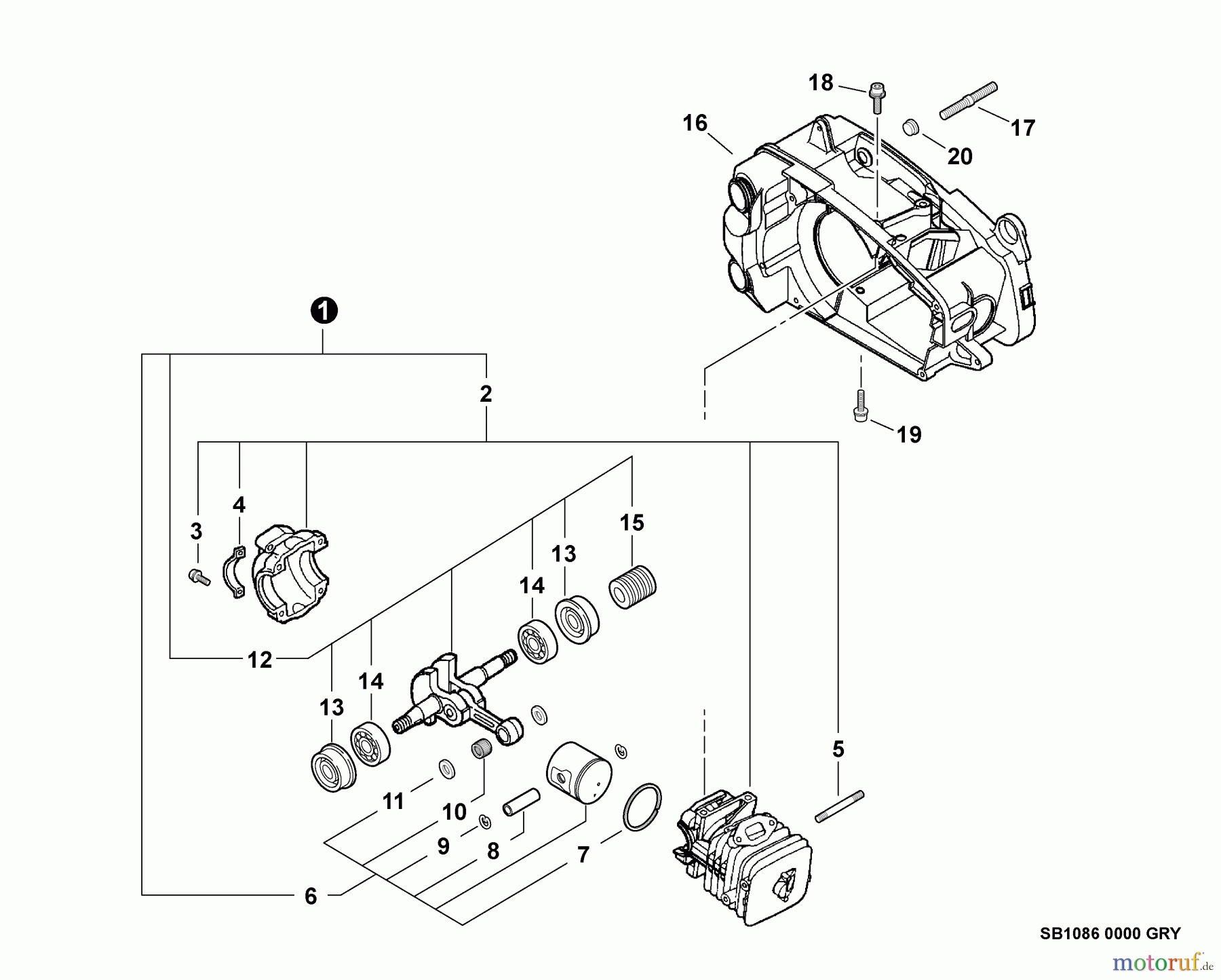 Echo Sägen, Kettensägen CS-360T - Echo Chainsaw, S/N: C07811001001 - C07811999999 Engine, Short Block -- SB1086 - GRAY MODELS