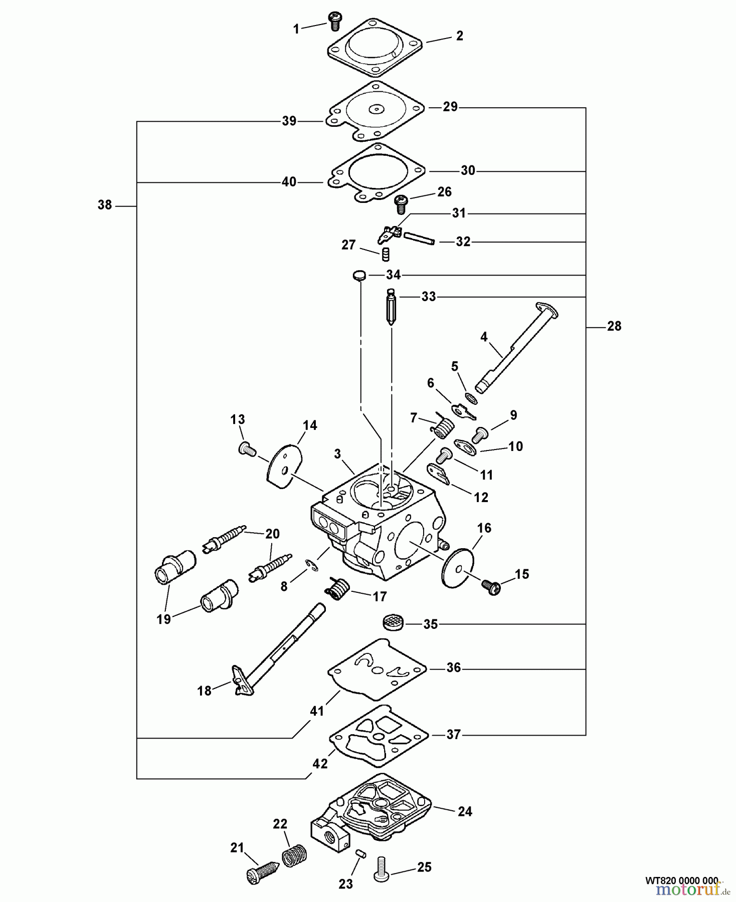 Echo Sägen, Kettensägen CS-400 - Echo Chainsaw, S/N: C09212001001 - C09212999999 Carburetor -- WT-820