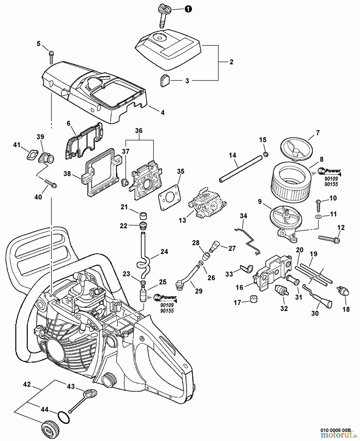 Echo Sägen, Kettensägen CS-400 - Echo Chainsaw, S/N: C10013001001 - C10013999999 Intake, Cylinder Cover, Ignition Switch, Fuel System S/N: C10013001001 - C10013021504