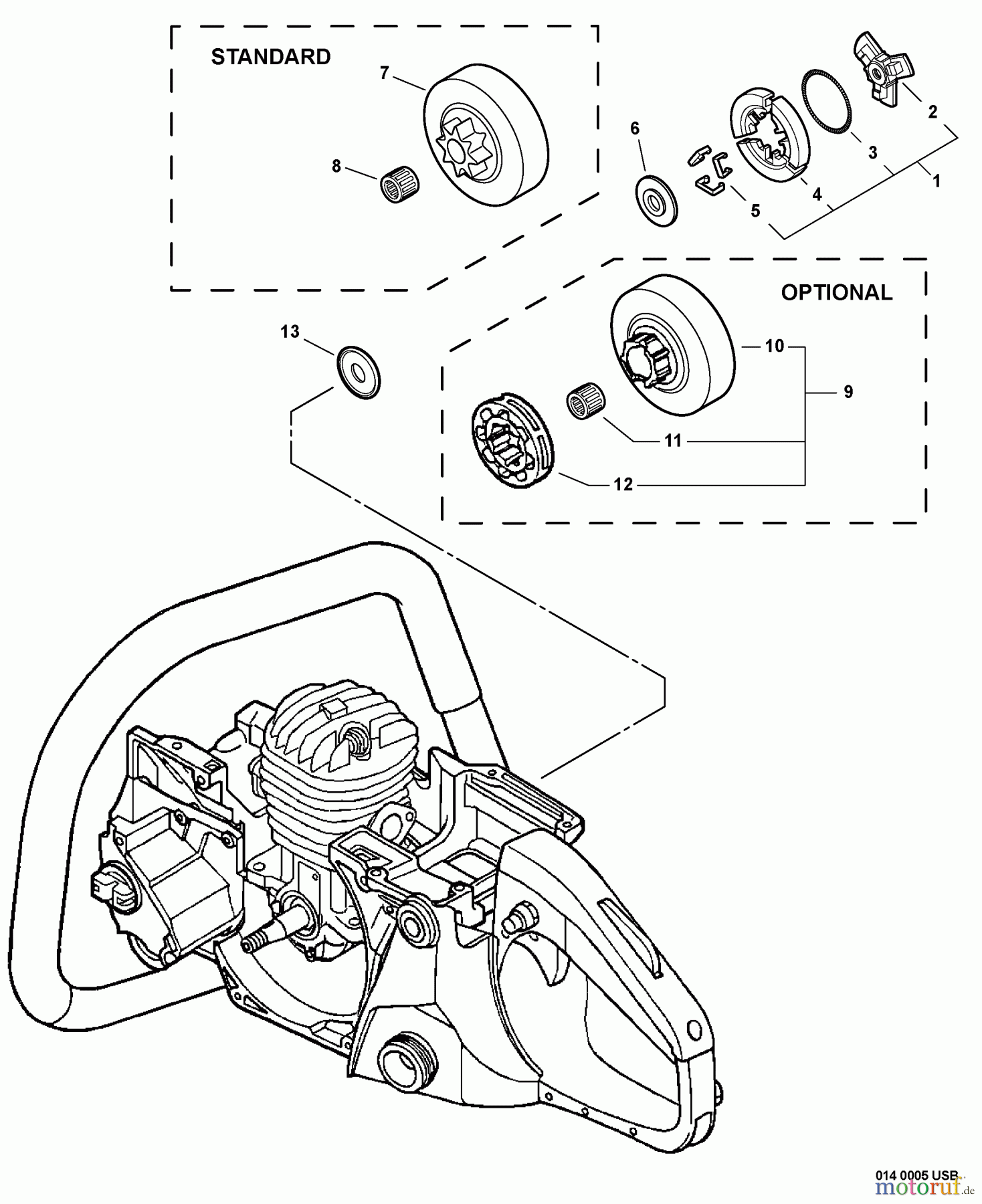 Echo Sägen, Kettensägen CS-440 - Echo Chainsaw, S/N: 08001001 - 08999999 Clutch S/N: 08001001 - 08007504